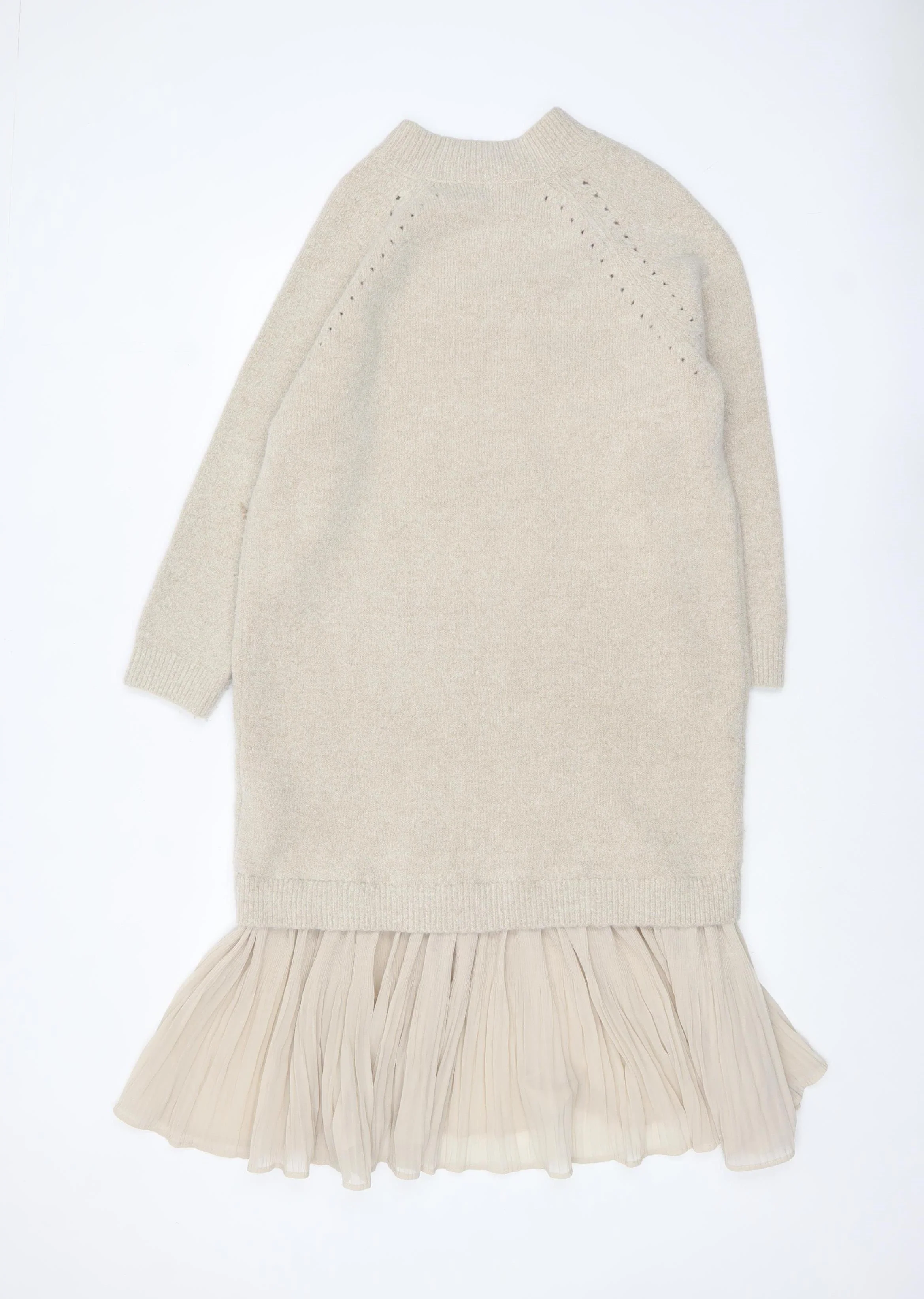 Reserved Women’s Beige Knit Pleated Midi Sweater Dress S