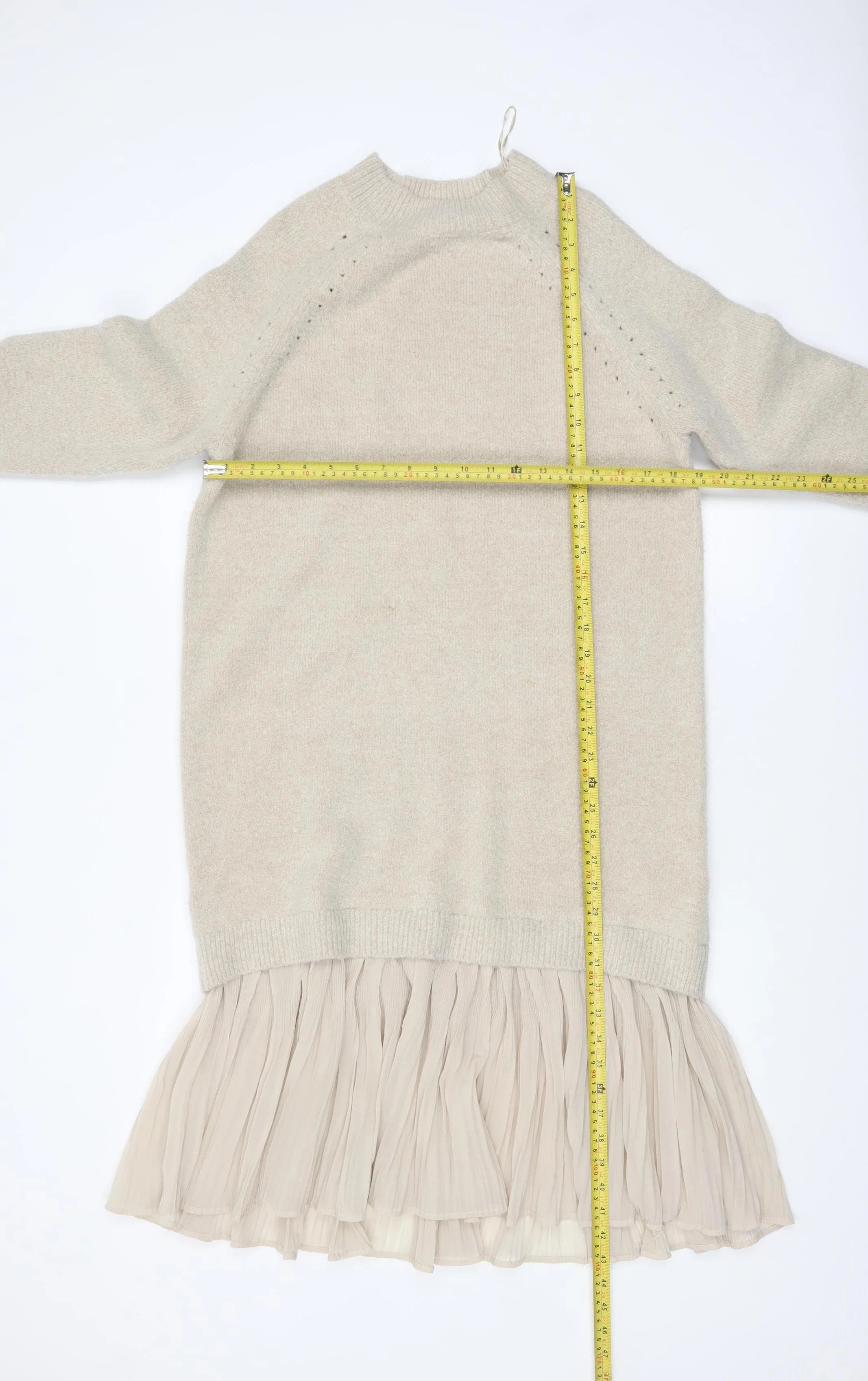 Reserved Women’s Beige Knit Pleated Midi Sweater Dress S - Image 2