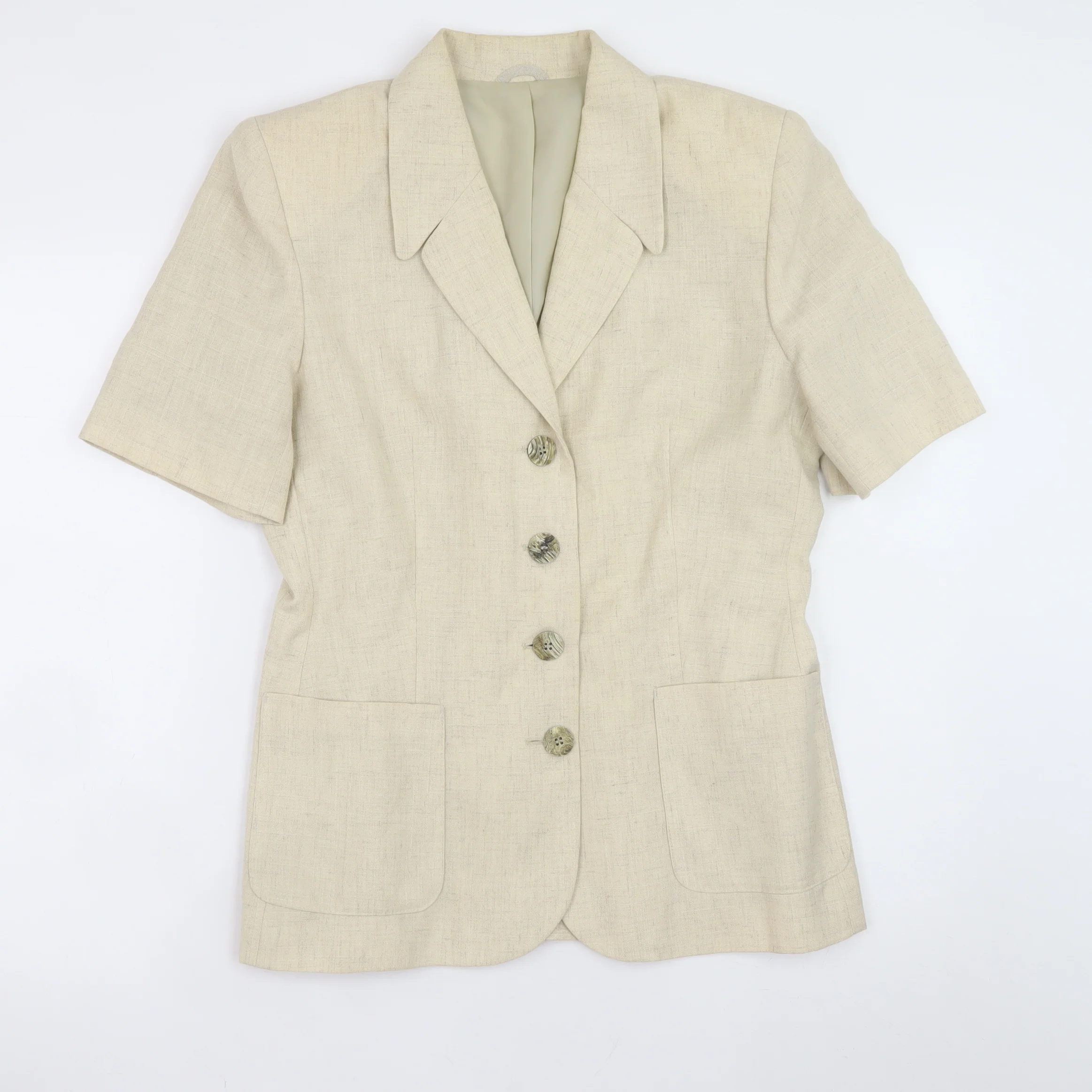 Richards Women Beige Linen Blend Short Sleeve Blazer Size 12