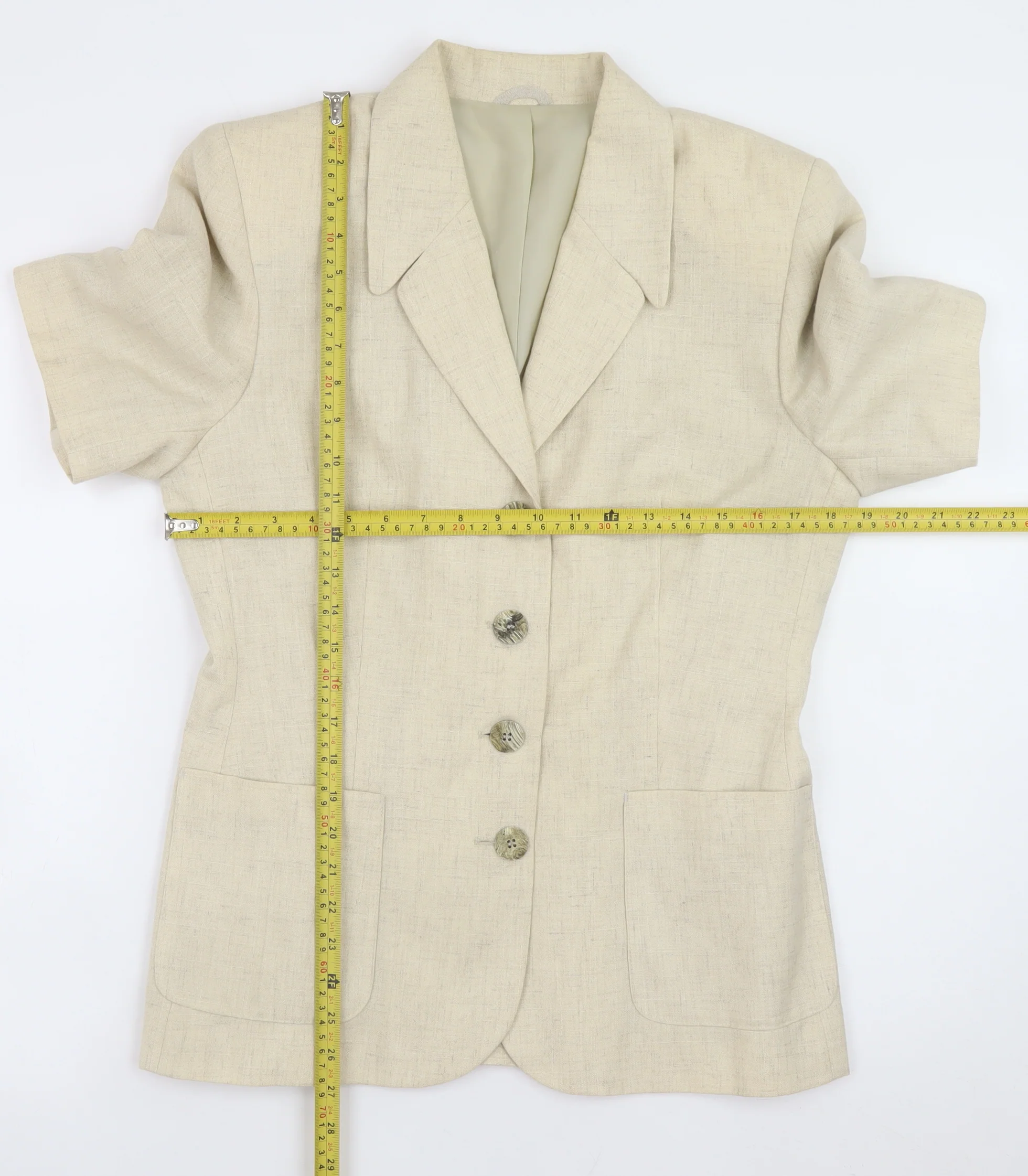 Richards Women Beige Linen Blend Short Sleeve Blazer Size 12 - Image 2