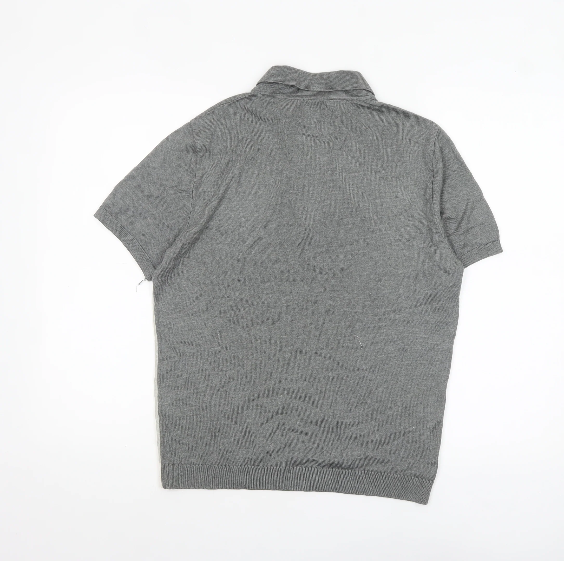 River Island Men’s Grey Colourblock Polo Shirt Size S 1/4 Zip Cotton Mix - Image 3