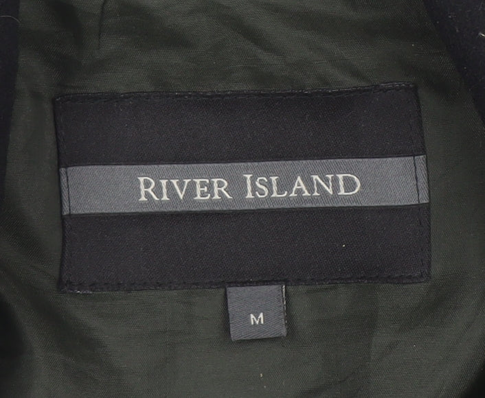 River Island Men's Black Wool Blend Mid-Length Coat M - Image 4