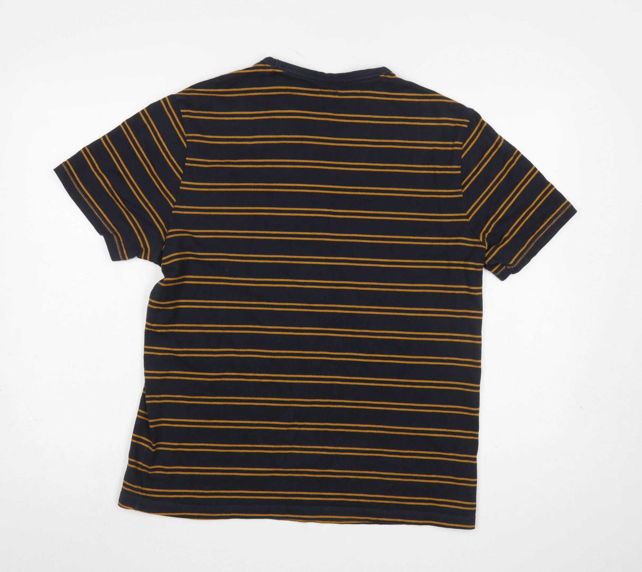 River Island Men's Blue Striped Rose Embroidered Cotton T-Shirt Size M - Image 3