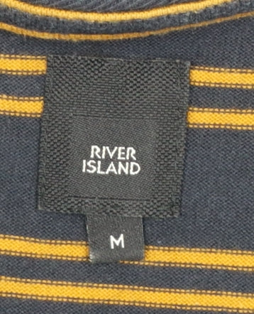 River Island Men's Blue Striped Rose Embroidered Cotton T-Shirt Size M - Image 4