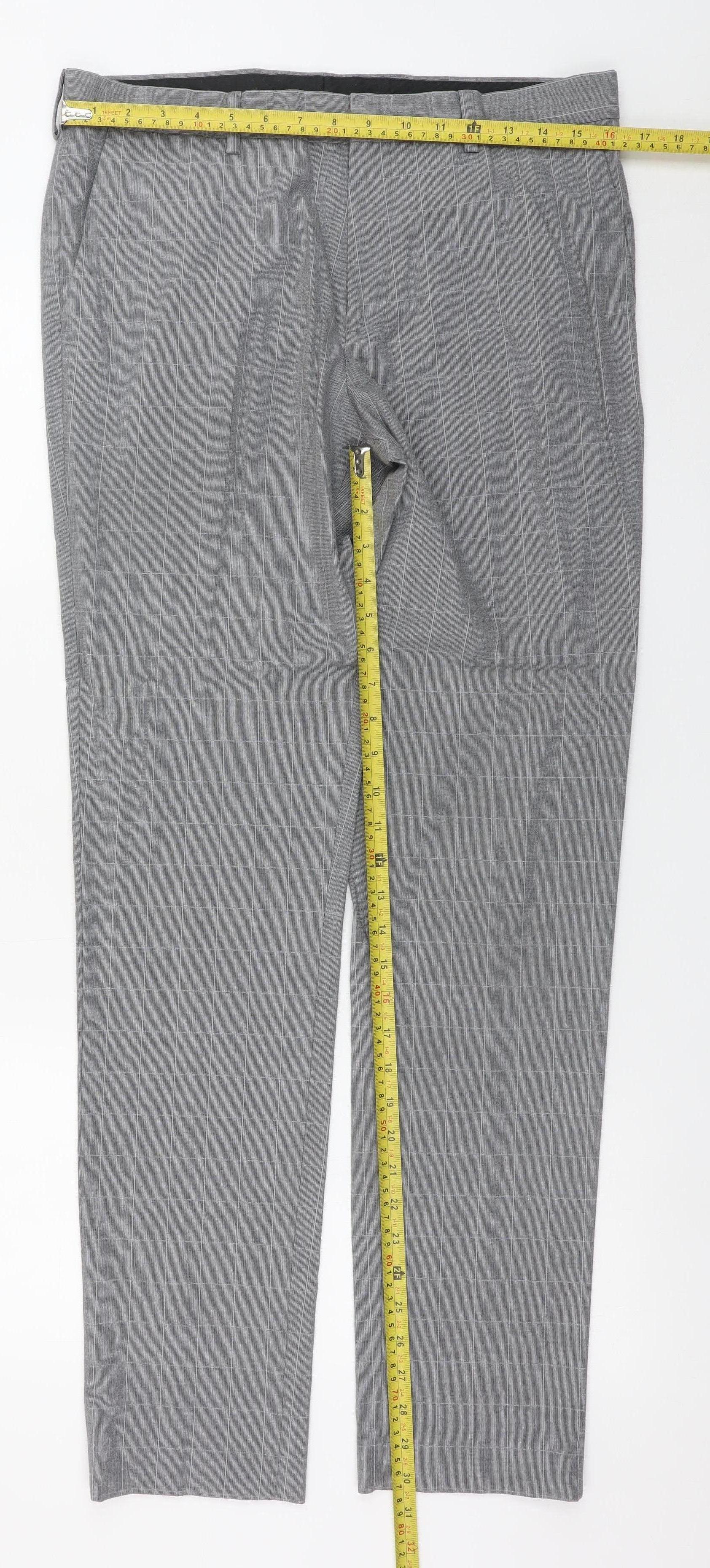 River Island Men's Grey Check Slim Fit Dress Trousers 32L - Image 2