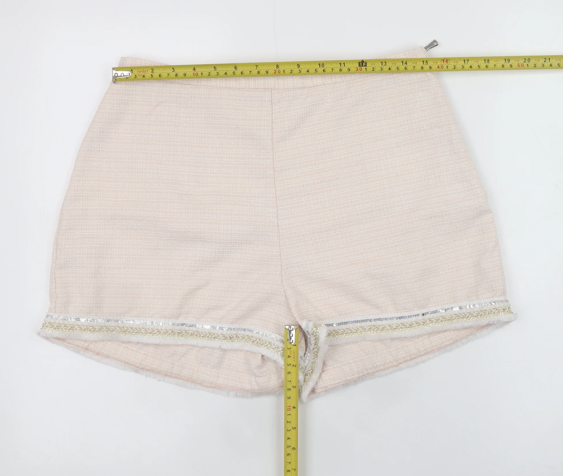 River Island Women Beige Chino Shorts Size 14 Embroidered Fringe - Image 2