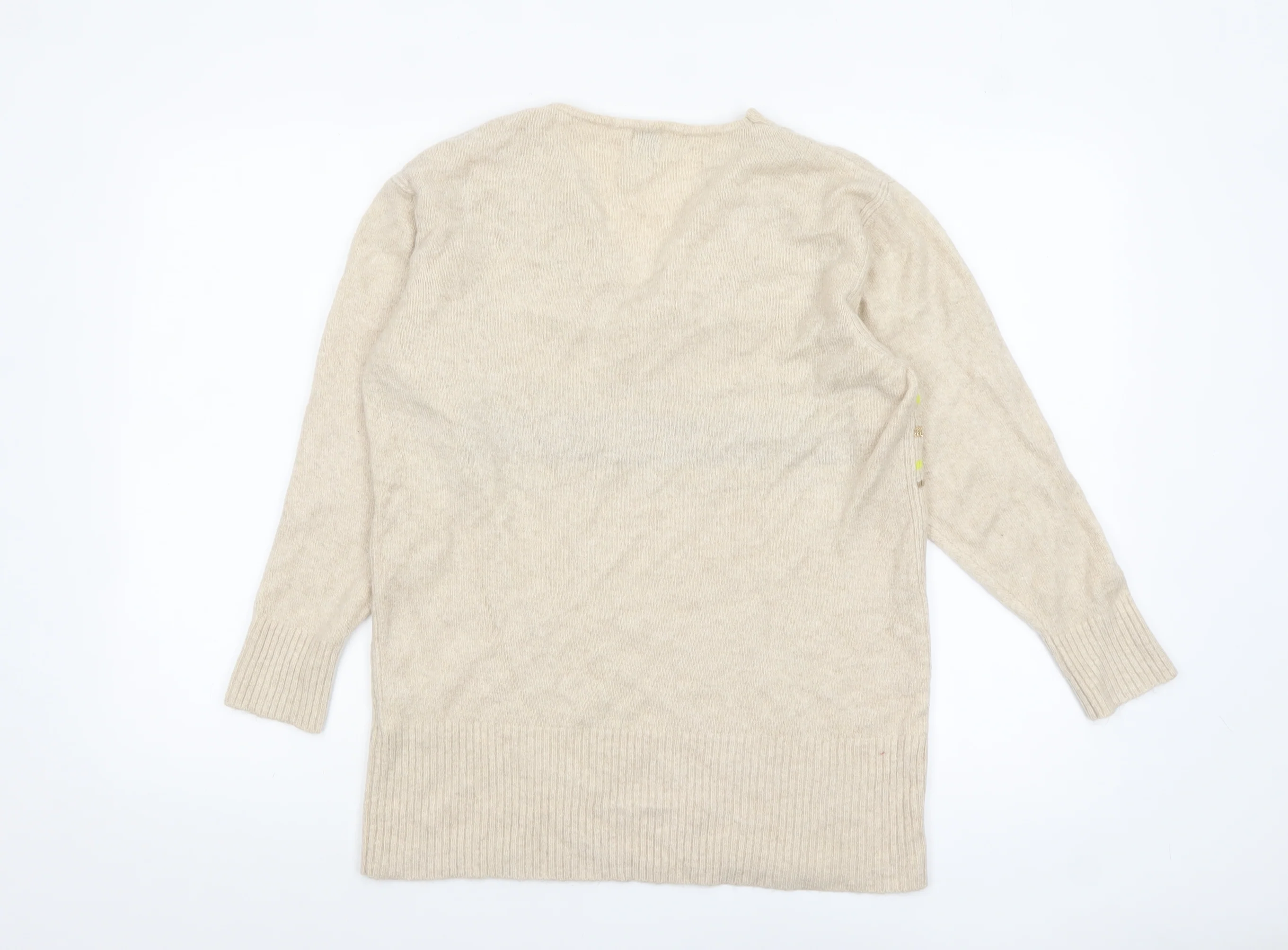 River Island Women Beige V-Neck 'A La Mode' Knit Jumper Size S - Image 3