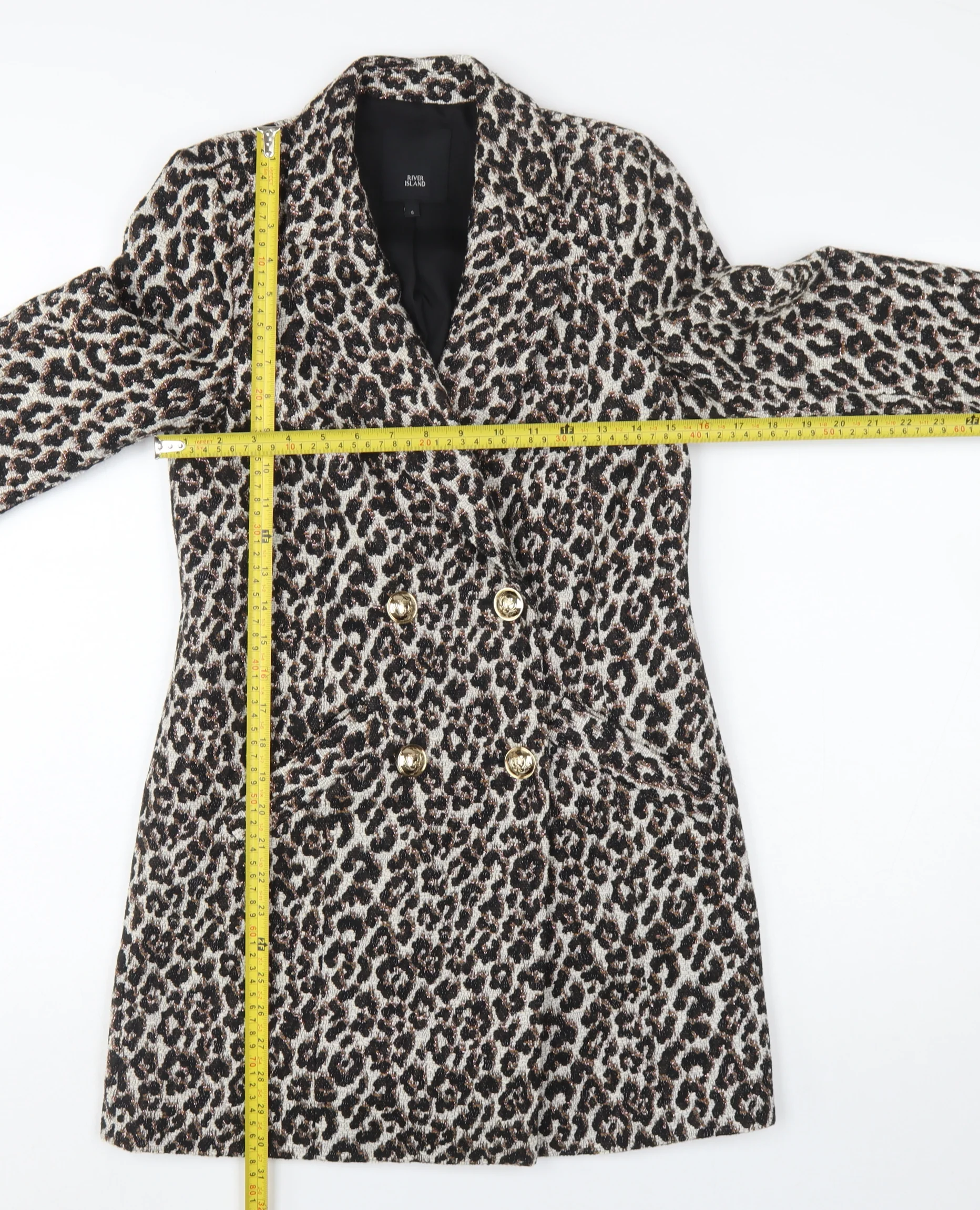 River Island Women Brown Leopard Print Blazer Size 6 - Image 2