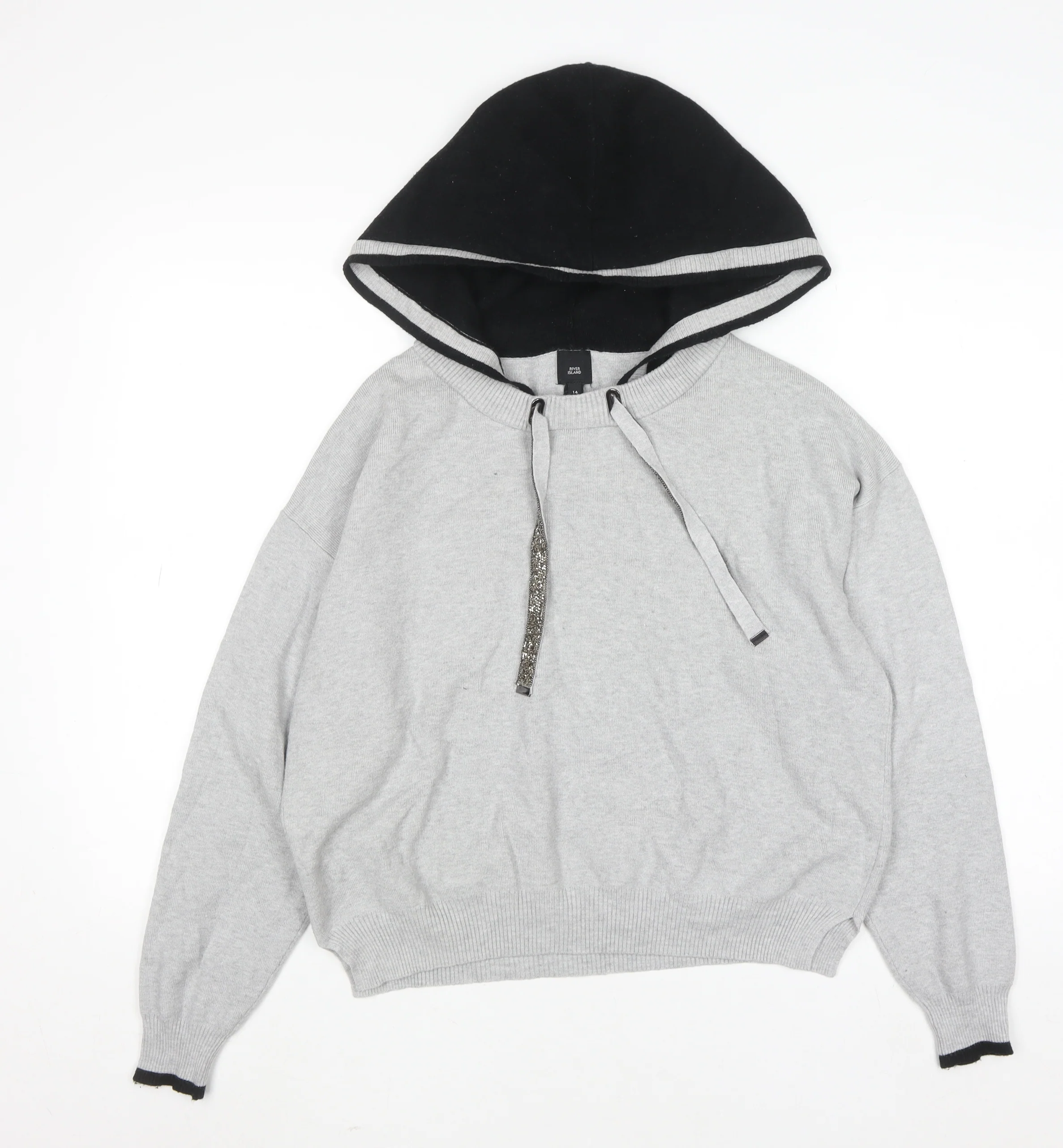River Island Women Grey Hooded Pullover Jumper Size 14