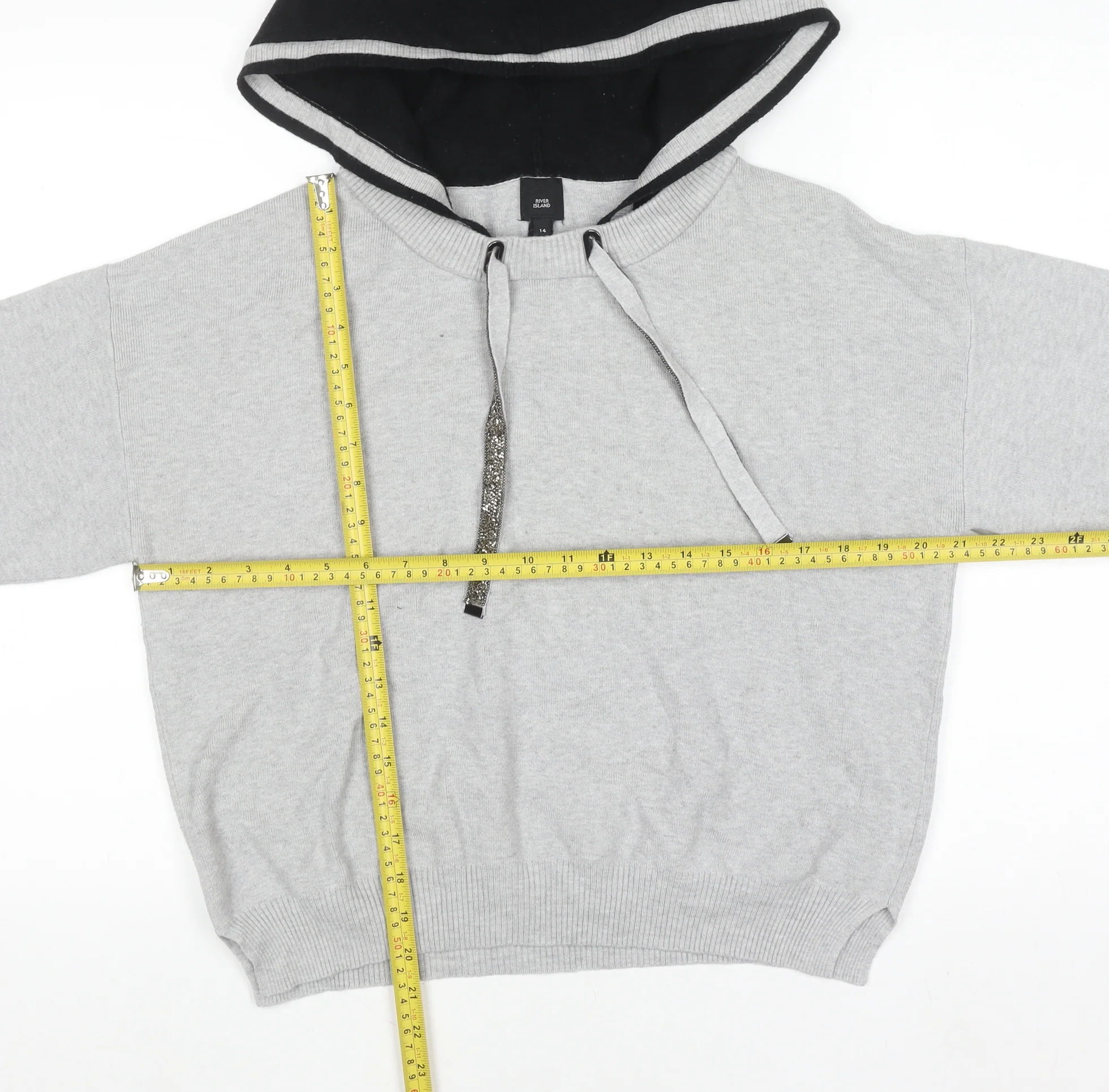 River Island Women Grey Hooded Pullover Jumper Size 14 - Image 2