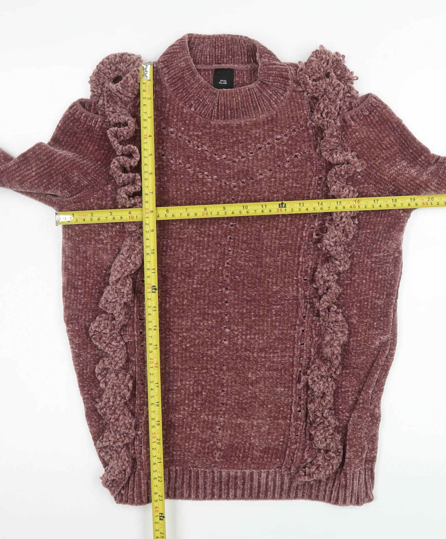River Island Women Pink Ruffle Knit Roll Neck Jumper Size 10 - Image 2