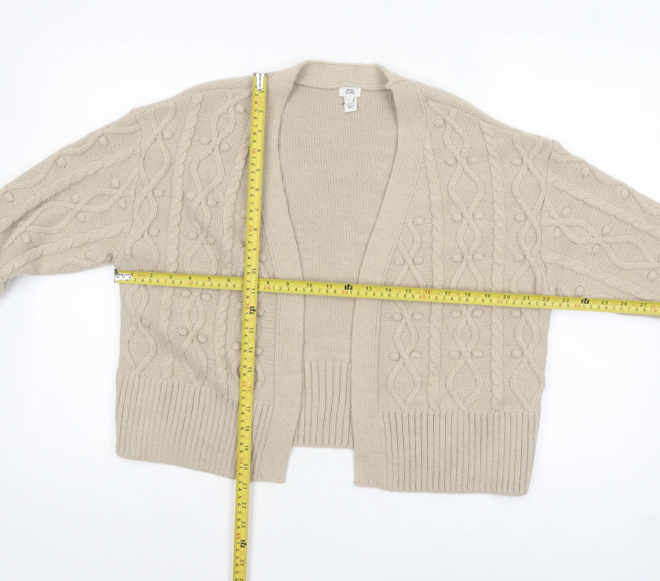 River Island Women’s Beige Cable-Knit Cardigan Size S Relaxed Fit - Image 2