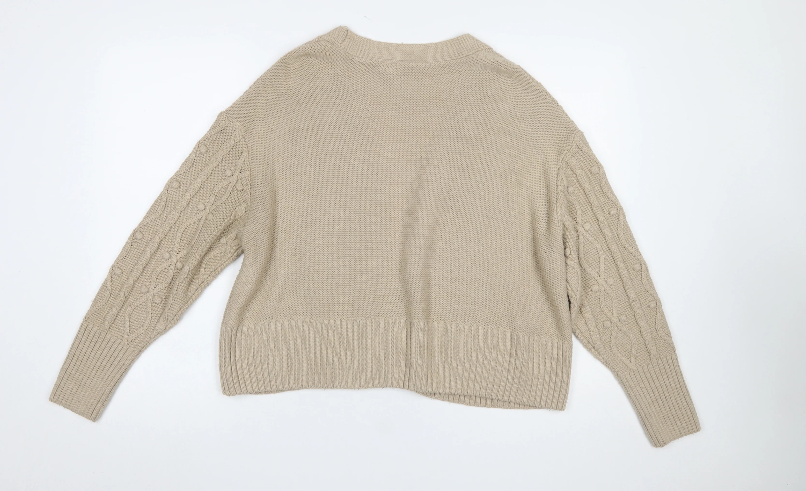 River Island Women’s Beige Cable-Knit Open Cardigan Size S - Image 3