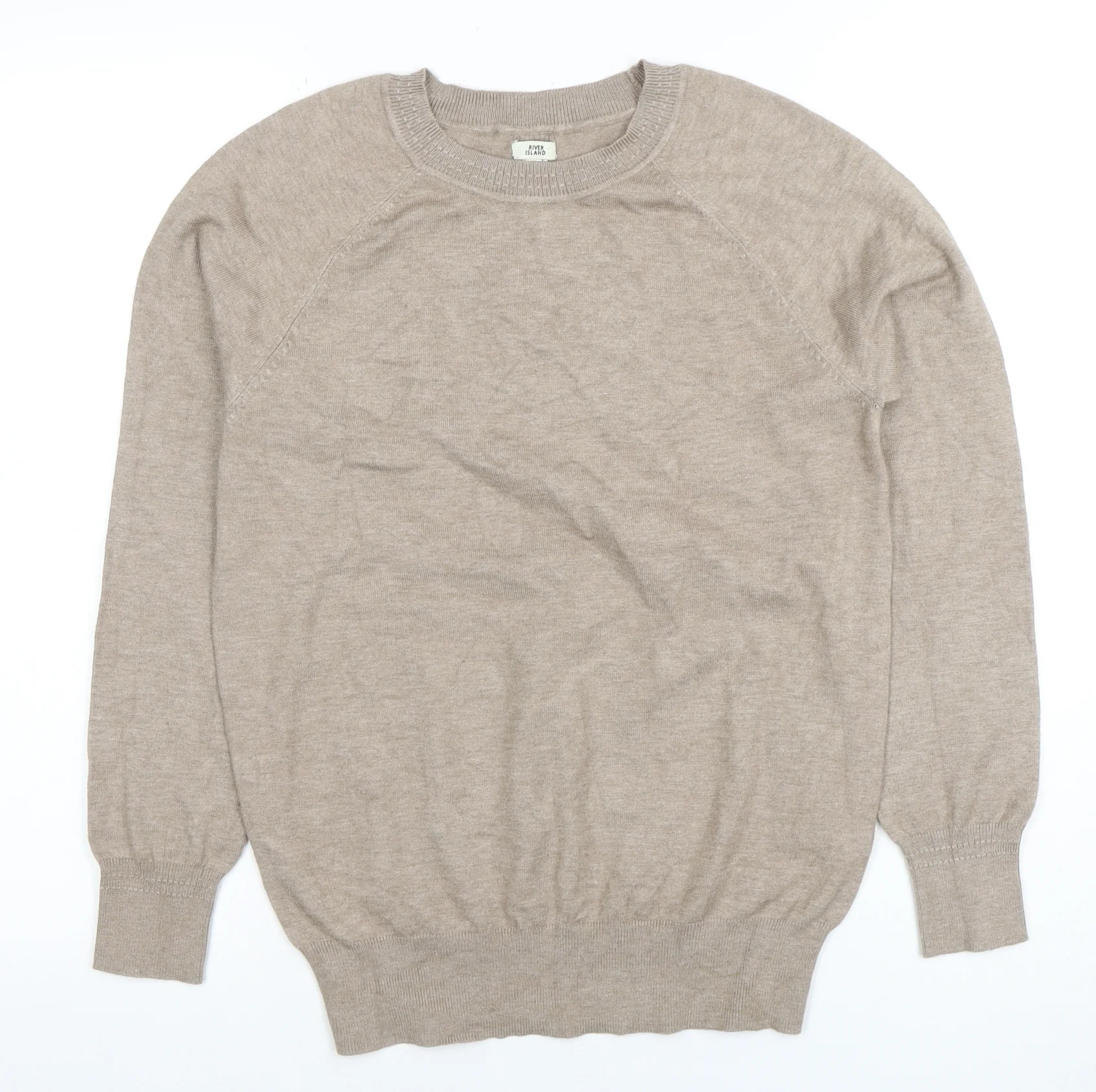 River Island Women’s Beige Knit Long Sleeve Crew Neck Top XS