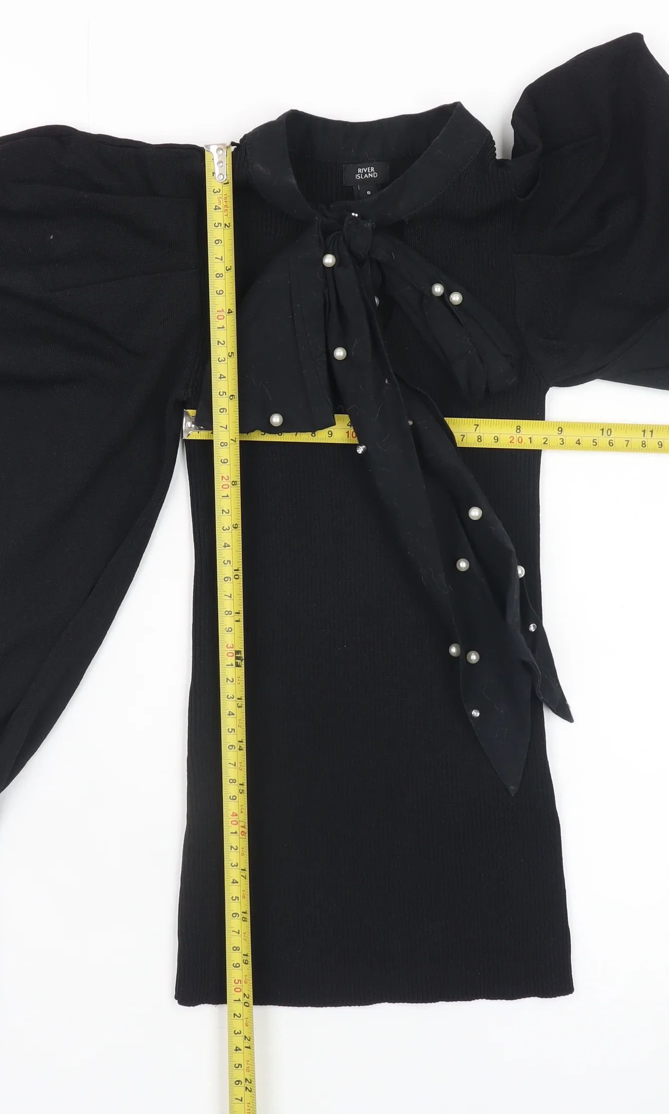 River Island Women’s Black Puff Sleeve Bow Jumper Size 6 - Image 2