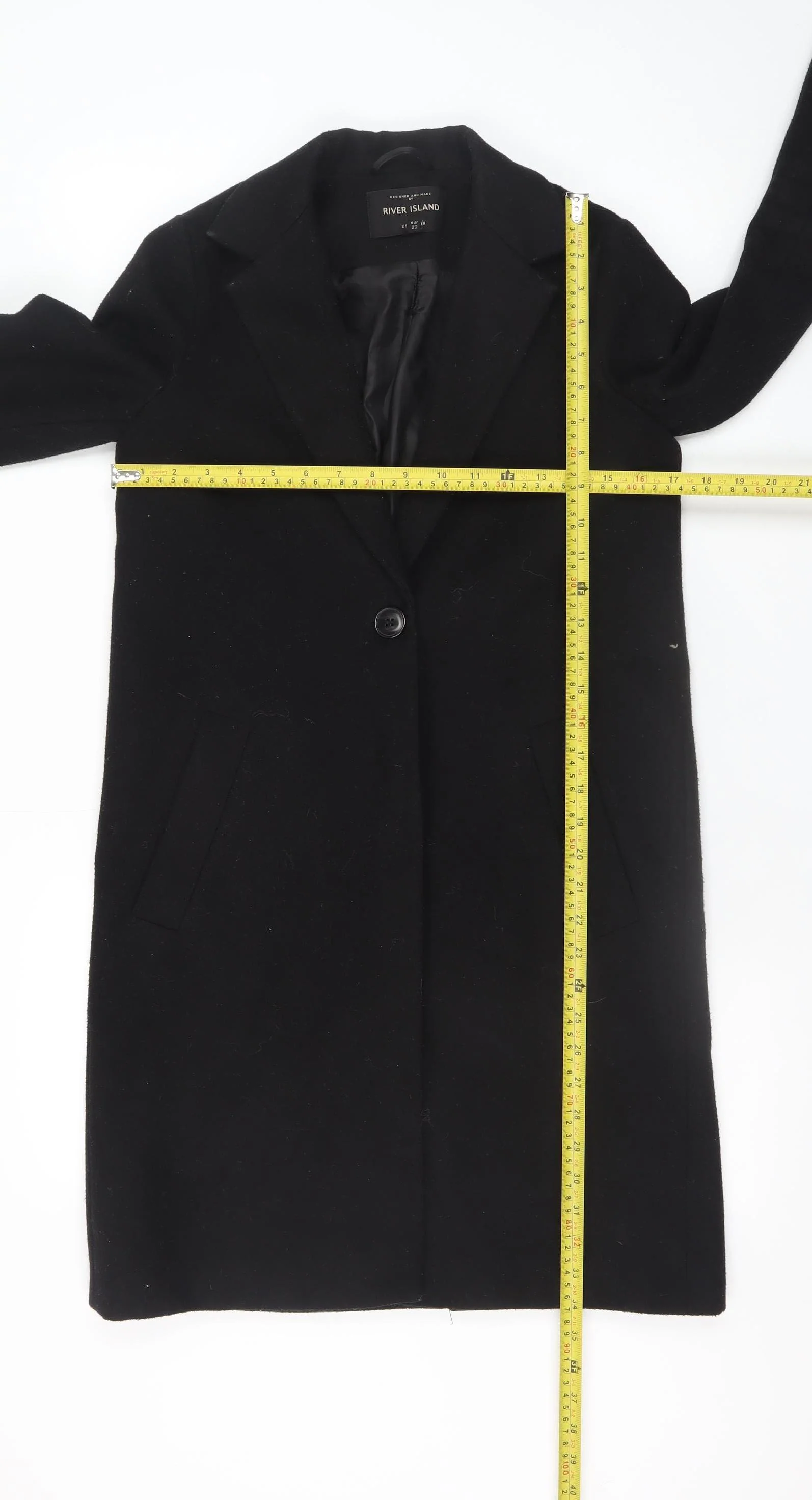 River Island Women’s Black Wool Blend Long Overcoat Size 6 - Image 2