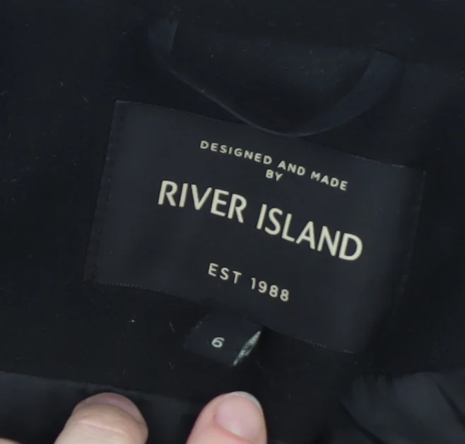 River Island Women’s Black Wool Blend Long Overcoat Size 6 - Image 4