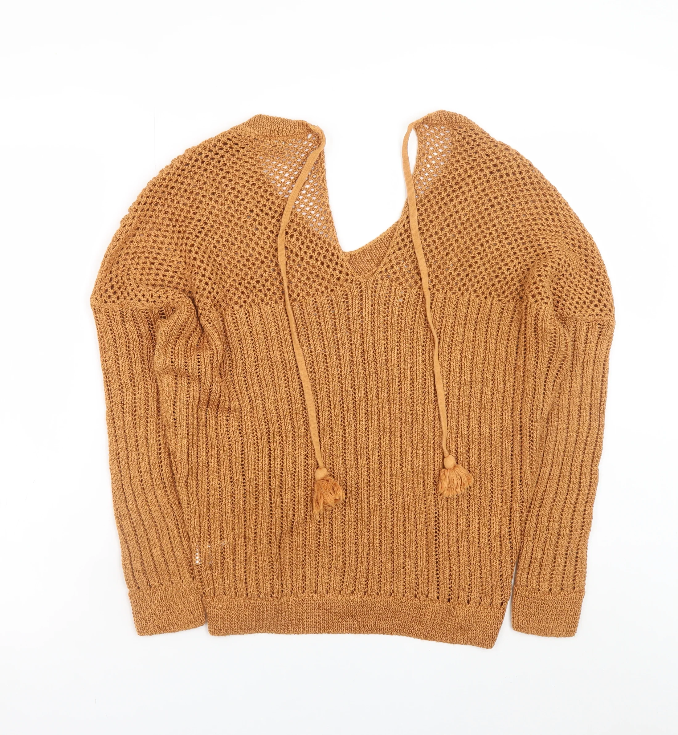 River Island Women’s Brown Open-Knit V-Neck Long Sleeve Jumper Size 10 - Image 3