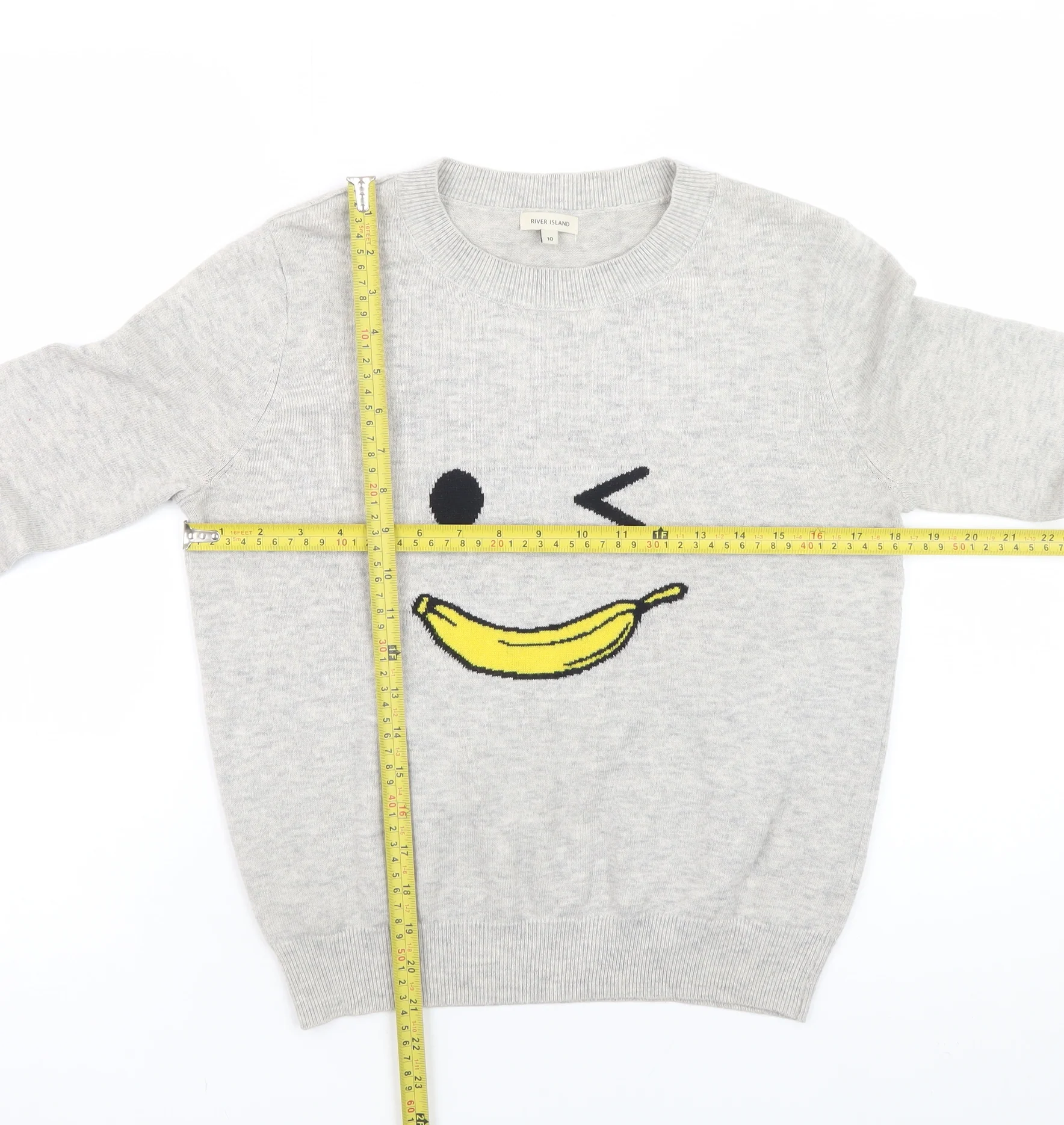 River Island Women’s Grey Funny Banana Pullover Jumper Size 10 - Image 2