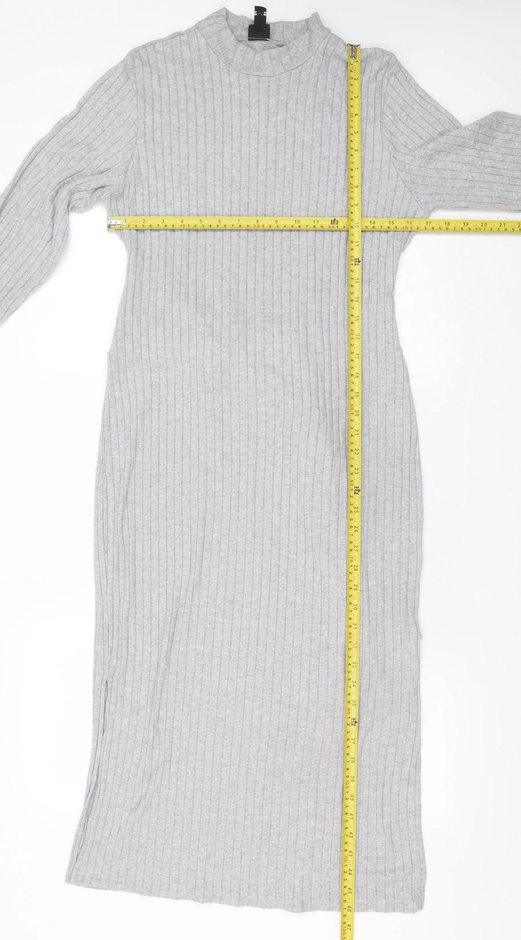 River Island Women’s Grey Ribbed Knit Belted Midi Bodycon Dress Size 16 - Image 2