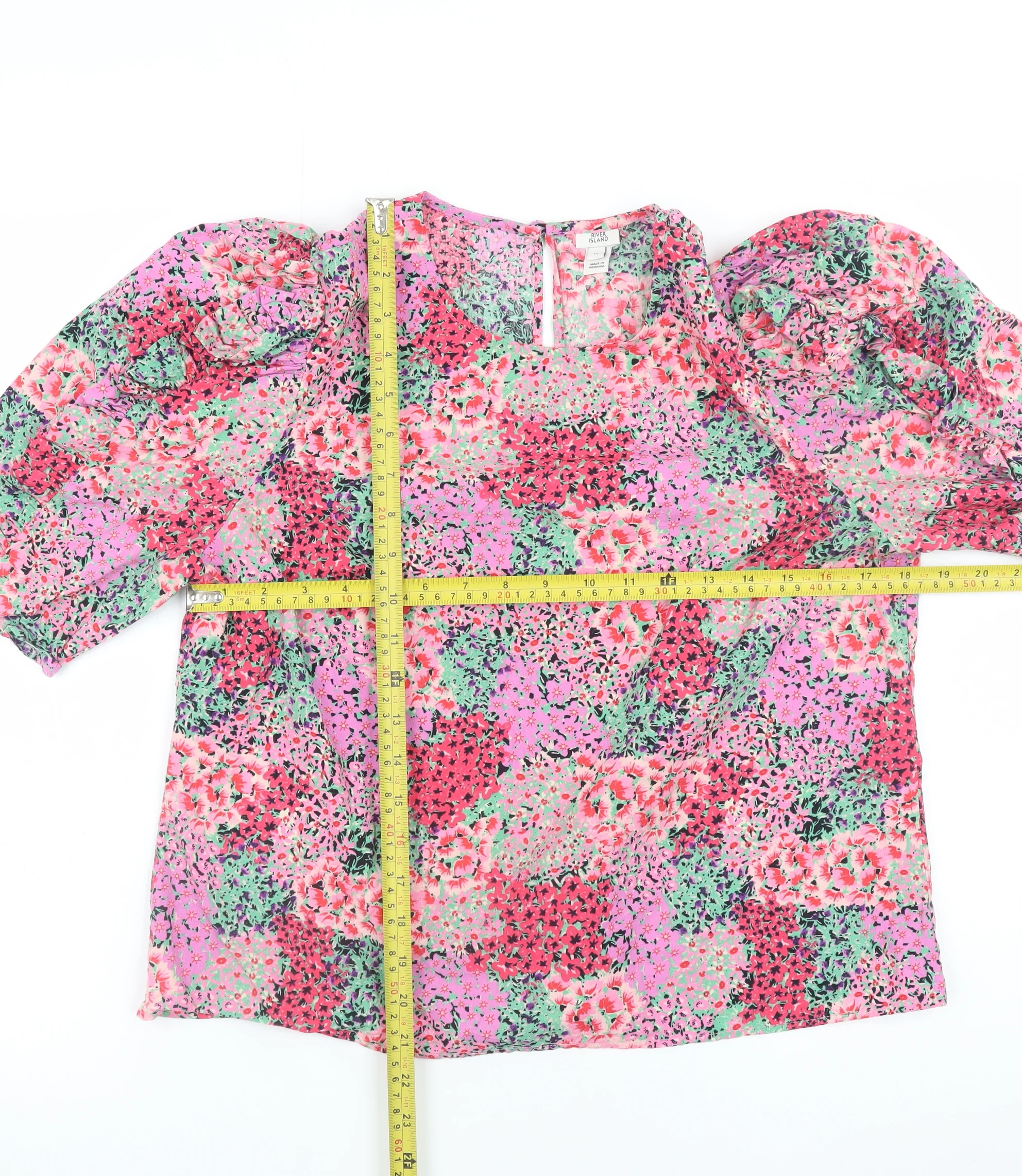 River Island Women’s Multicoloured Floral Puff Sleeve Tunic Blouse Size 10 - Image 2