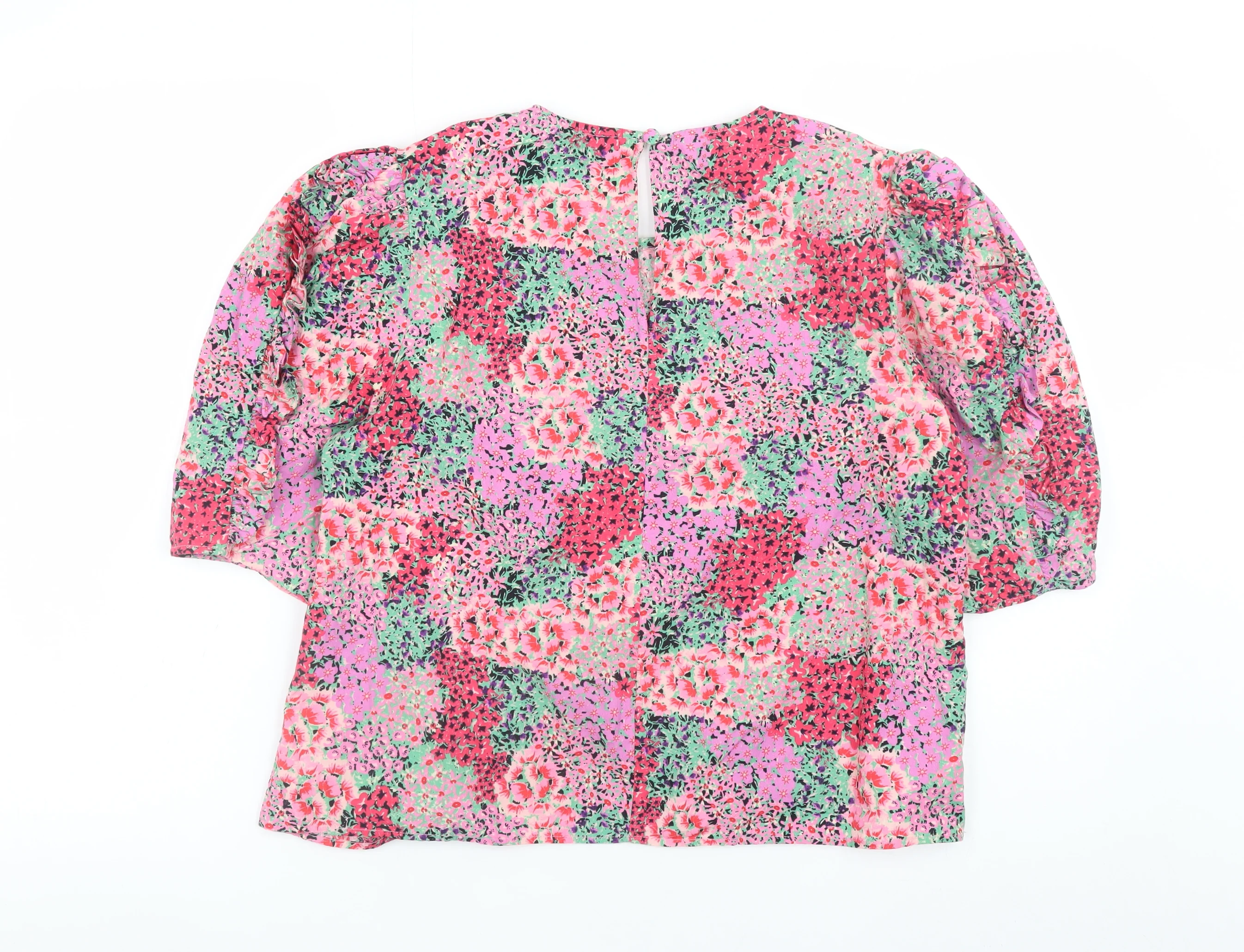 River Island Women’s Multicoloured Floral Puff Sleeve Tunic Blouse Size 10 - Image 3