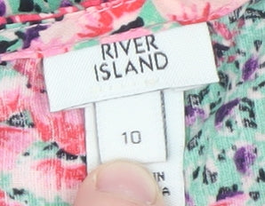 River Island Women’s Multicoloured Floral Puff Sleeve Tunic Blouse Size 10 - Image 4