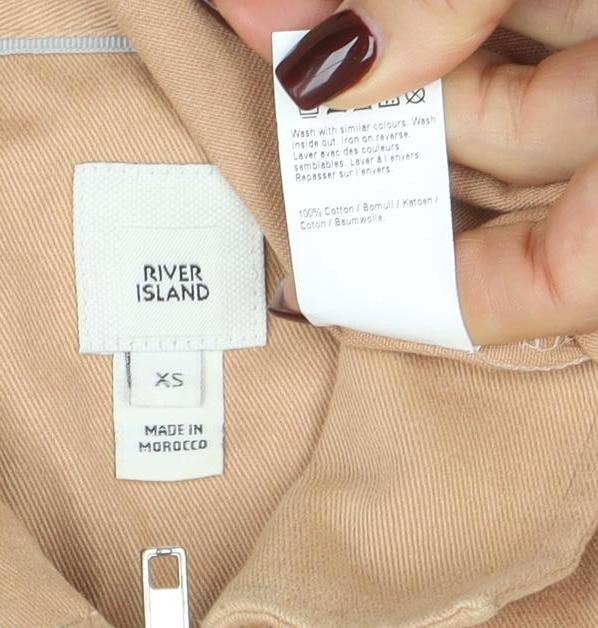 River Island Womens Beige Cotton Zip Up Jacket XS - Image 4