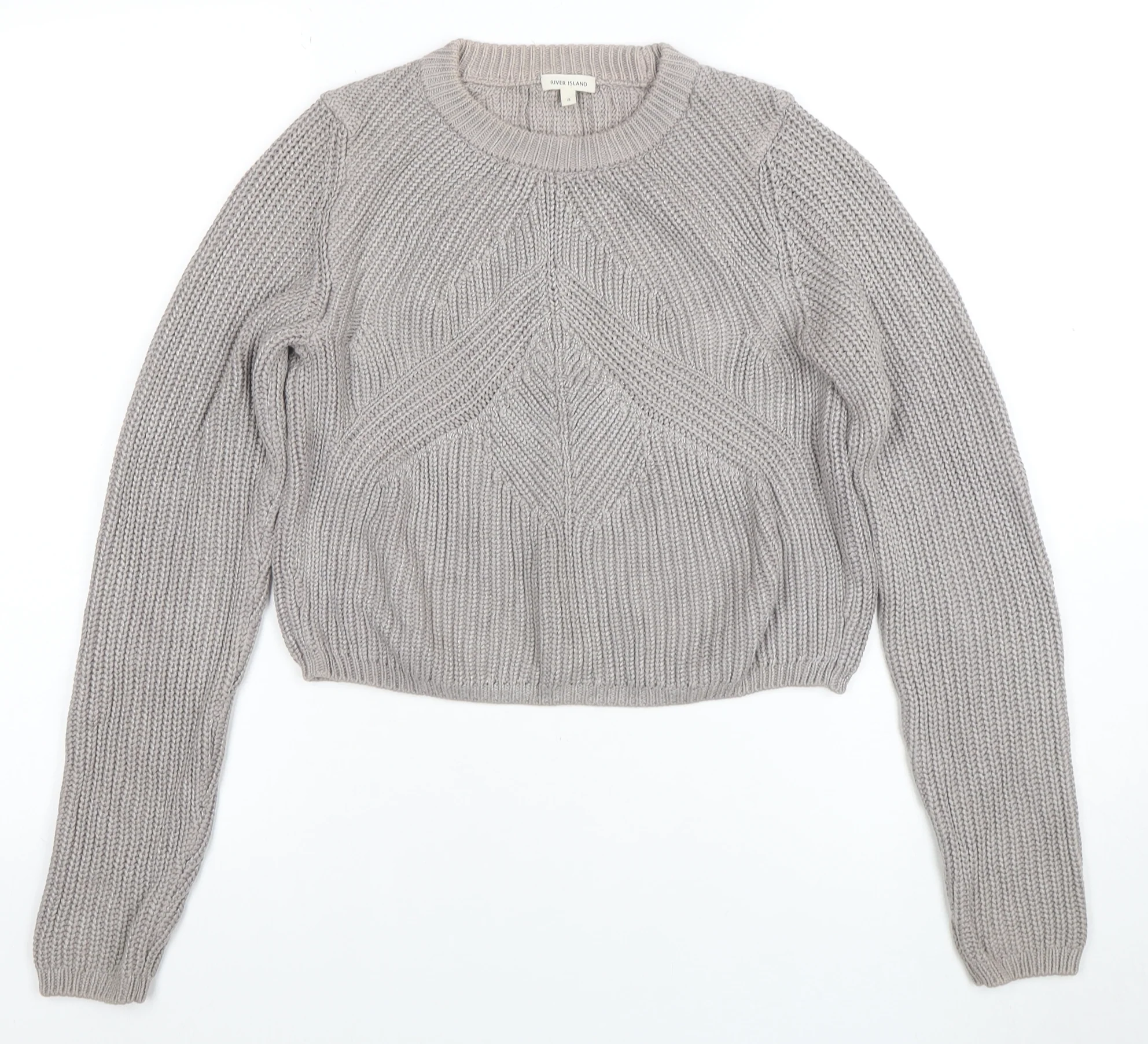 River Island Women's Grey Chunky Knit Cotton Pullover Jumper Size 8