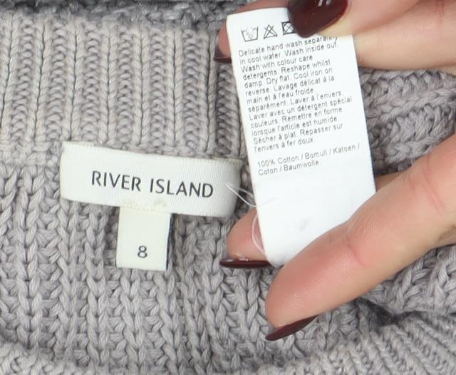 River Island Women's Grey Chunky Knit Cotton Pullover Jumper Size 8 - Image 4