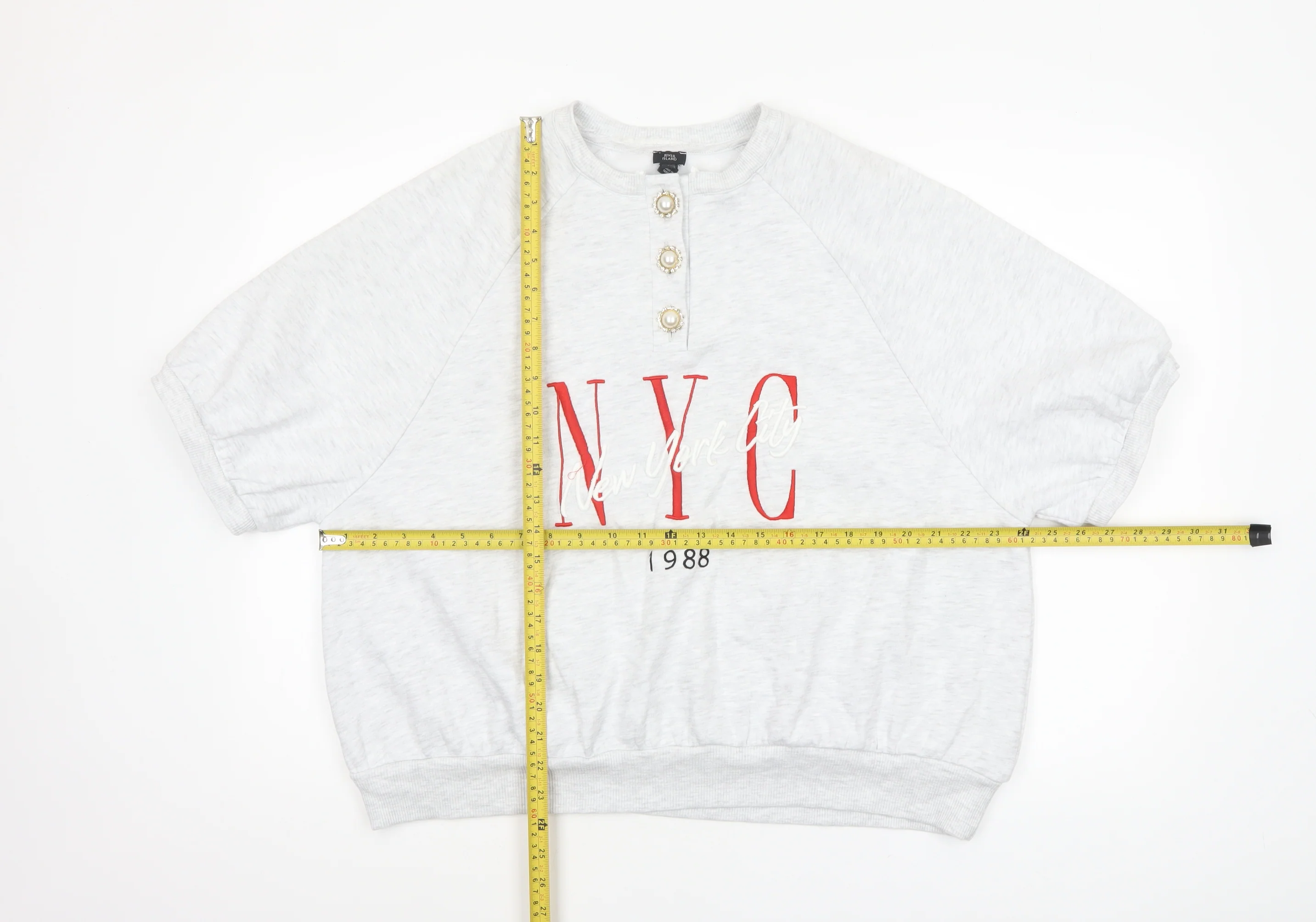 River Island Womens Grey NYC 1988 Relaxed Jersey T-Shirt Size L - Image 2