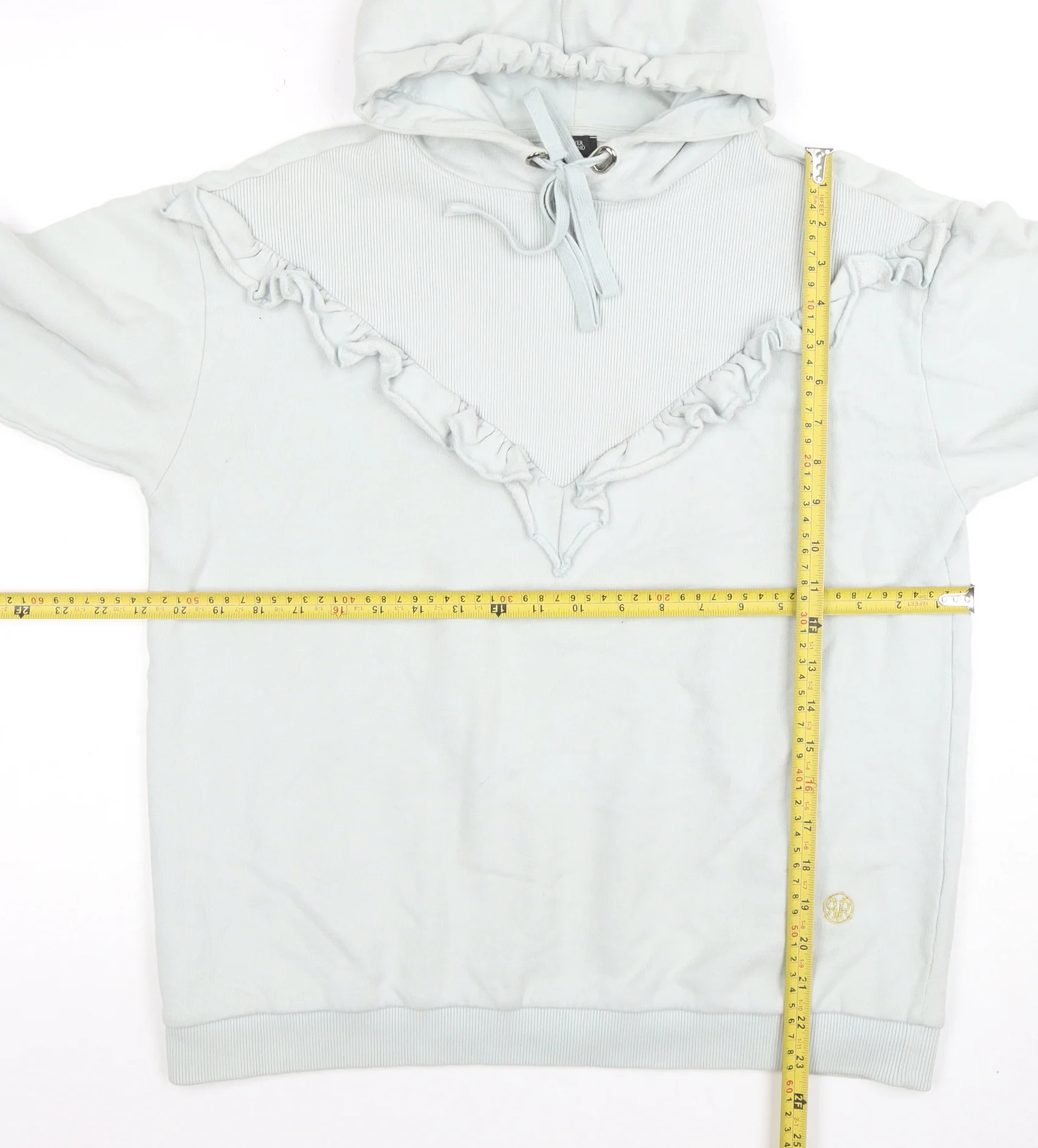 River Island Womens Light Blue Ruffle Pullover Hoodie XS - Image 2