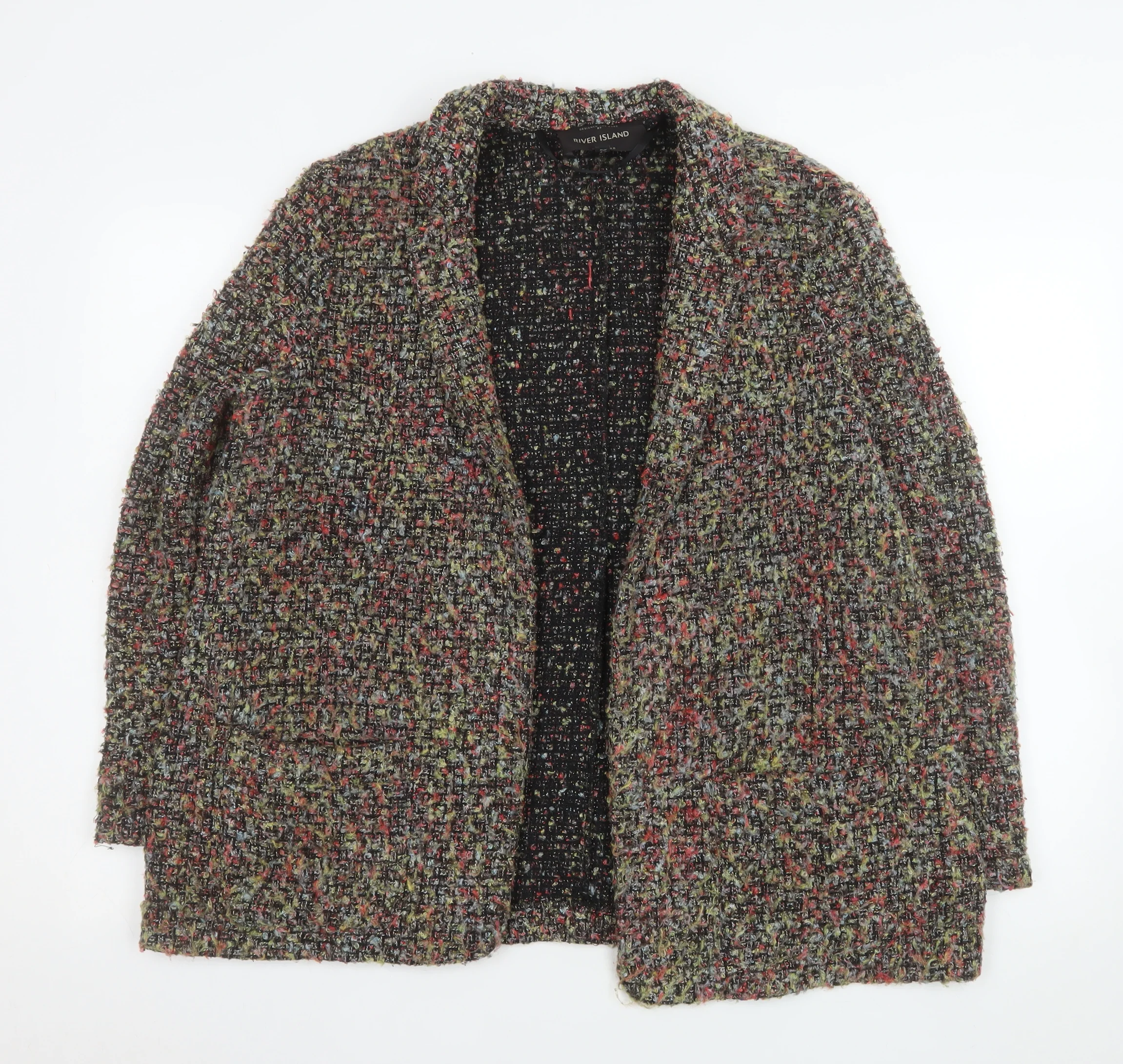 River Island Women's Multicoloured Bouclé Blazer Jacket UK 14 Classic Fit