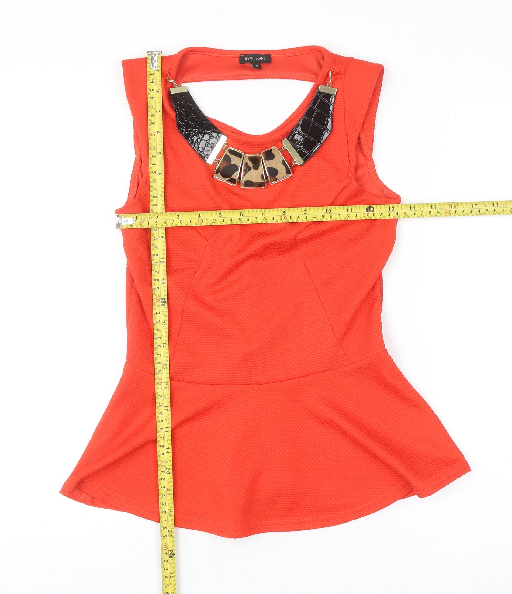 River Island Womens Orange Peplum Sleeveless Blouse Size 8 - Image 2