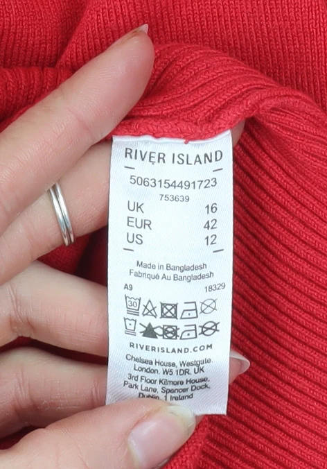 River Island Women's Red High Neck Puff Sleeve Jumper Size 16 - Image 4
