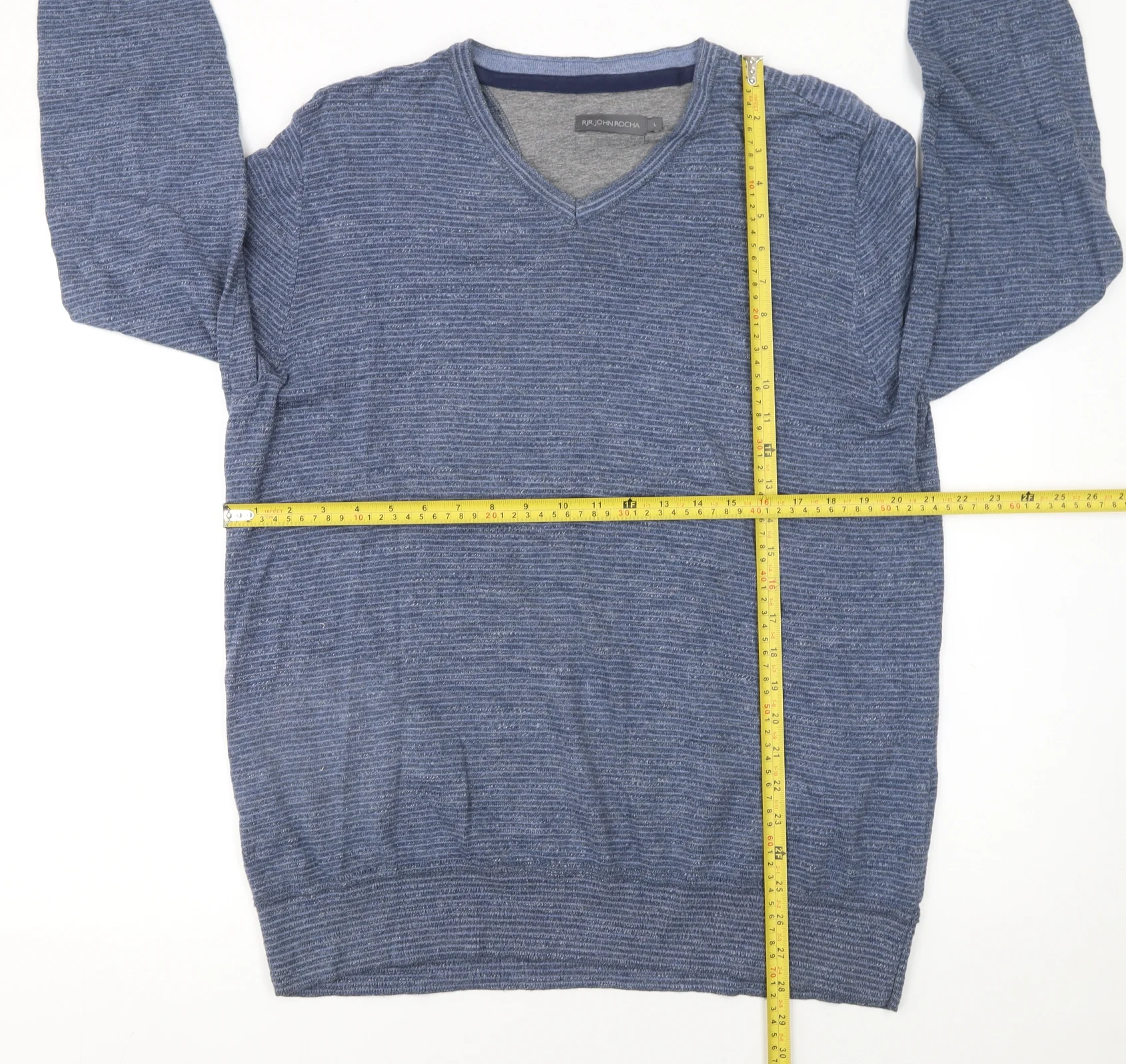 RJR John Rocha Men’s Blue Cotton V-Neck Jumper Size L - Image 2