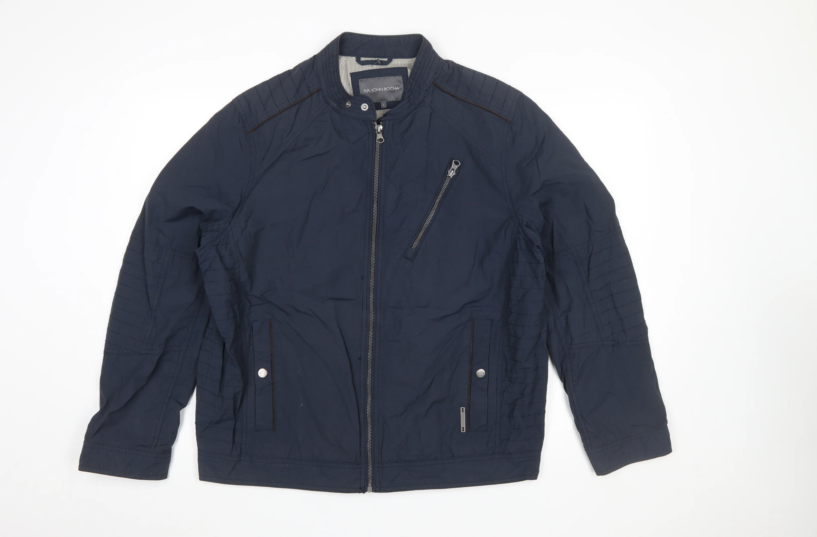 RJR John Rocha Men's Blue Biker Jacket Size L Cotton Nylon