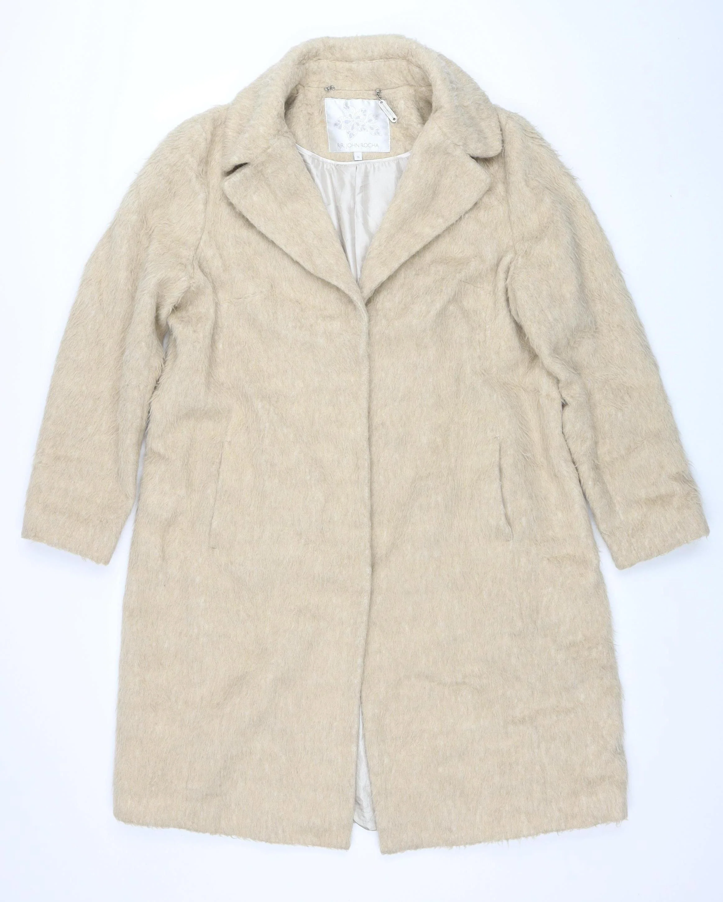 RJR John Rocha Women’s Beige Wool Blend Long Overcoat Size 16
