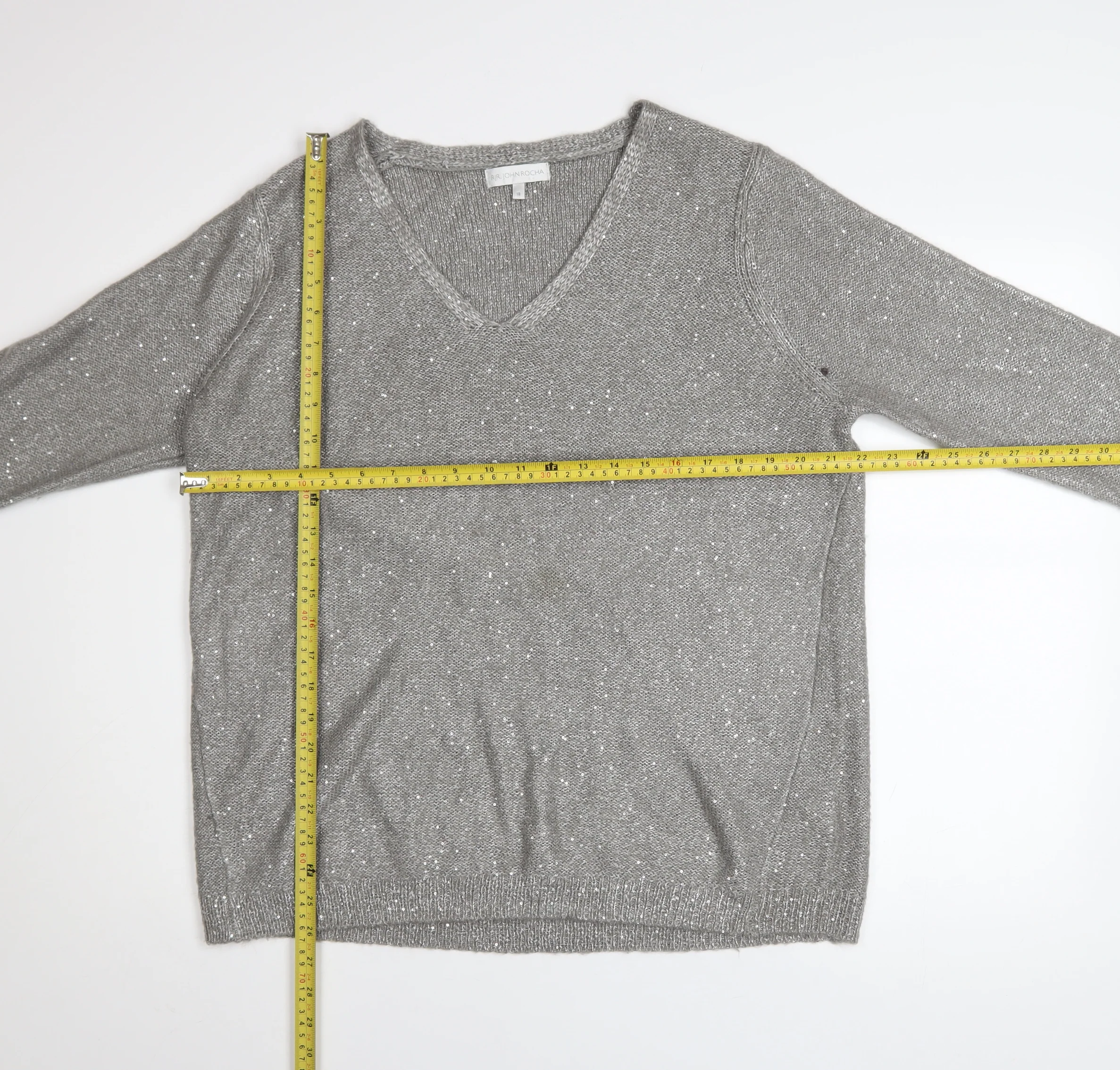 RJR John Rocha Women's Grey Sequin V-Neck Pullover Jumper Size 18 - Image 2