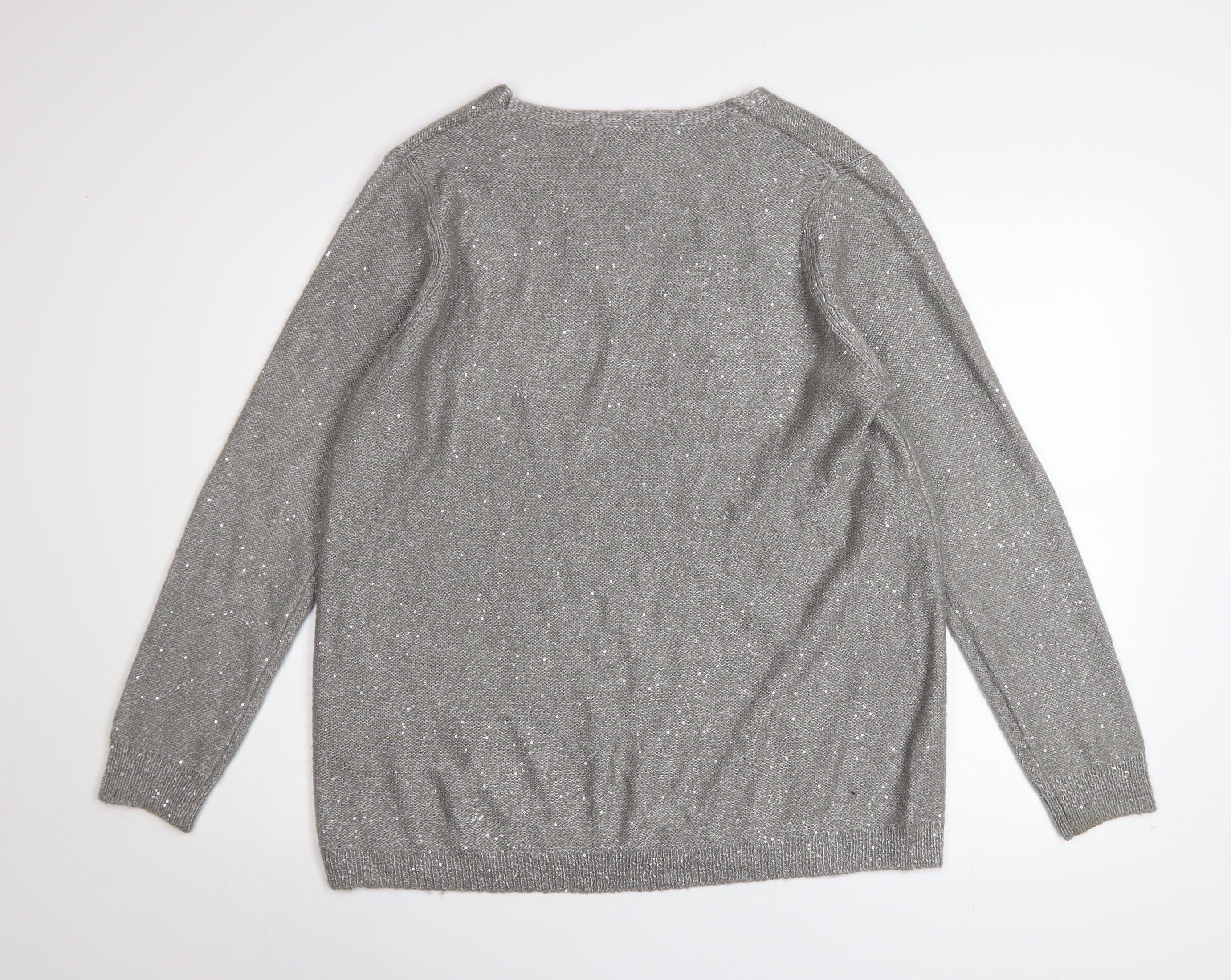 RJR John Rocha Women's Grey Sequin V-Neck Pullover Jumper Size 18 - Image 3