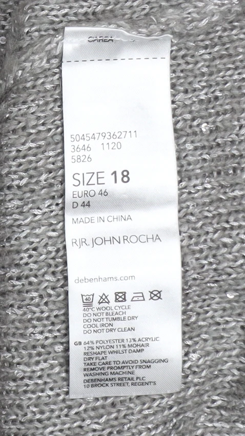 RJR John Rocha Women's Grey Sequin V-Neck Pullover Jumper Size 18 - Image 5
