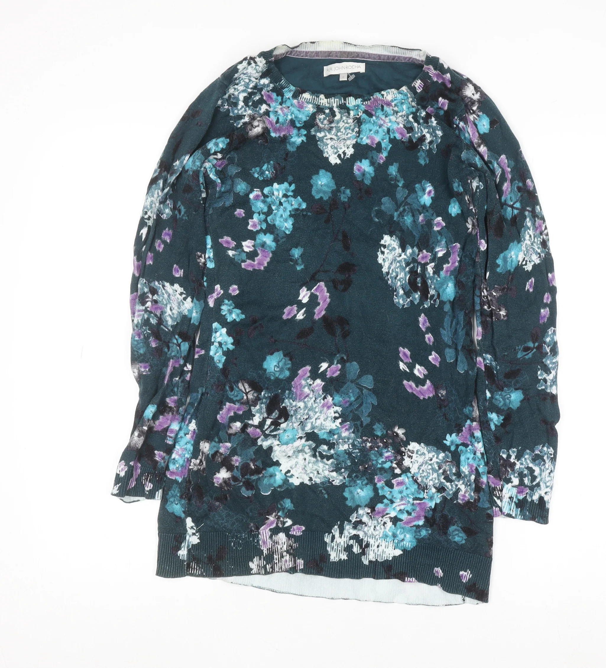 RJR John Rocha Women's Multicoloured Floral Cotton Jumper Size 8 - Image 3