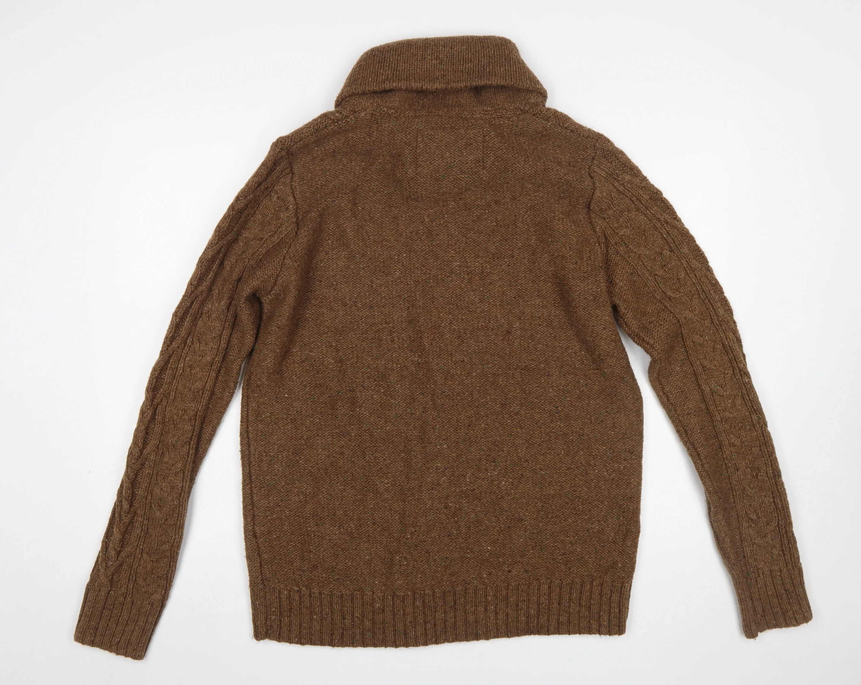 Rocha John Rocha Men’s Brown Cable Knit Wool Blend Collared Jumper M - Image 3