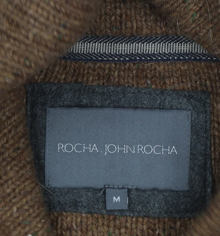 Rocha John Rocha Men’s Brown Cable Knit Wool Blend Collared Jumper M - Image 4