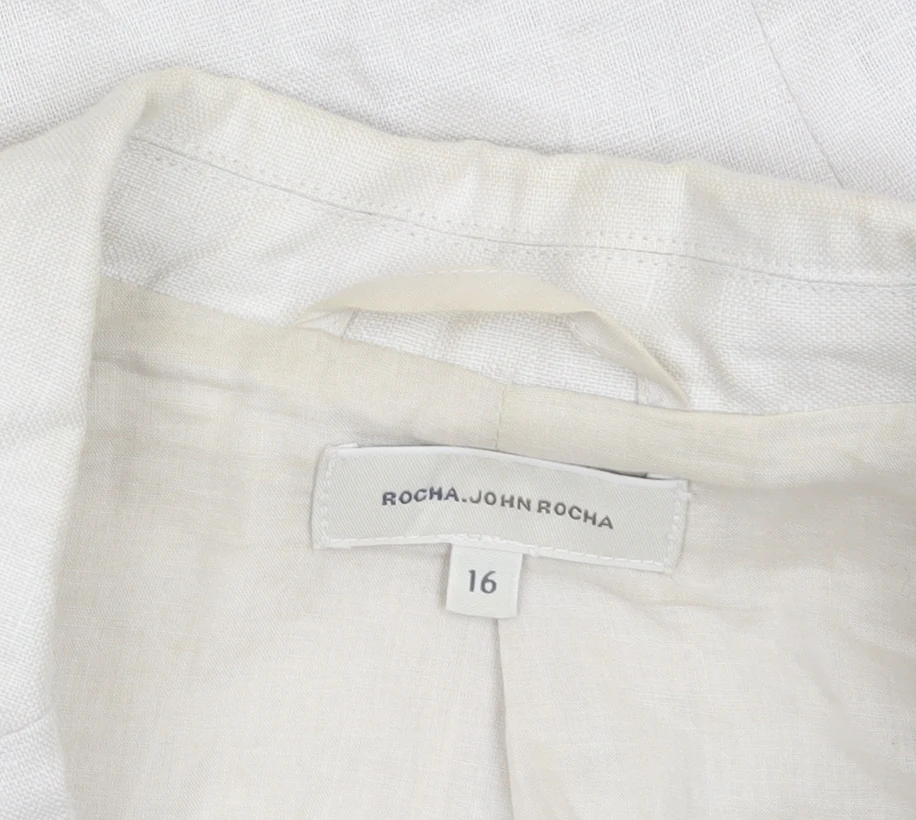 Rocha.John Rocha Women Beige Embellished Linen Suit Jacket Size 16 - Image 5