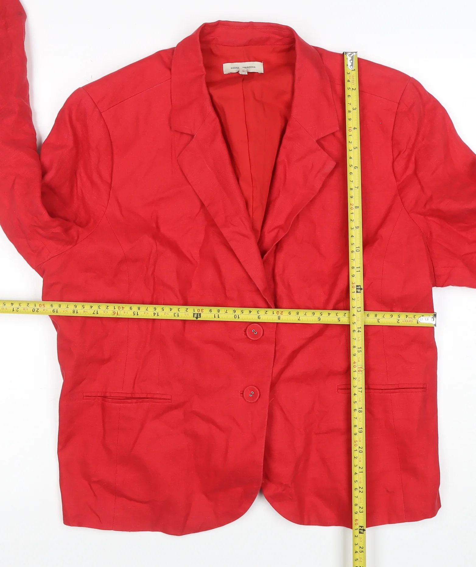 ROCHA.JOHN ROCHA Women's Red Linen Blend Two-Button Blazer Size 20 - Image 2