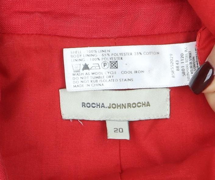 ROCHA.JOHN ROCHA Women's Red Linen Blend Two-Button Blazer Size 20 - Image 4