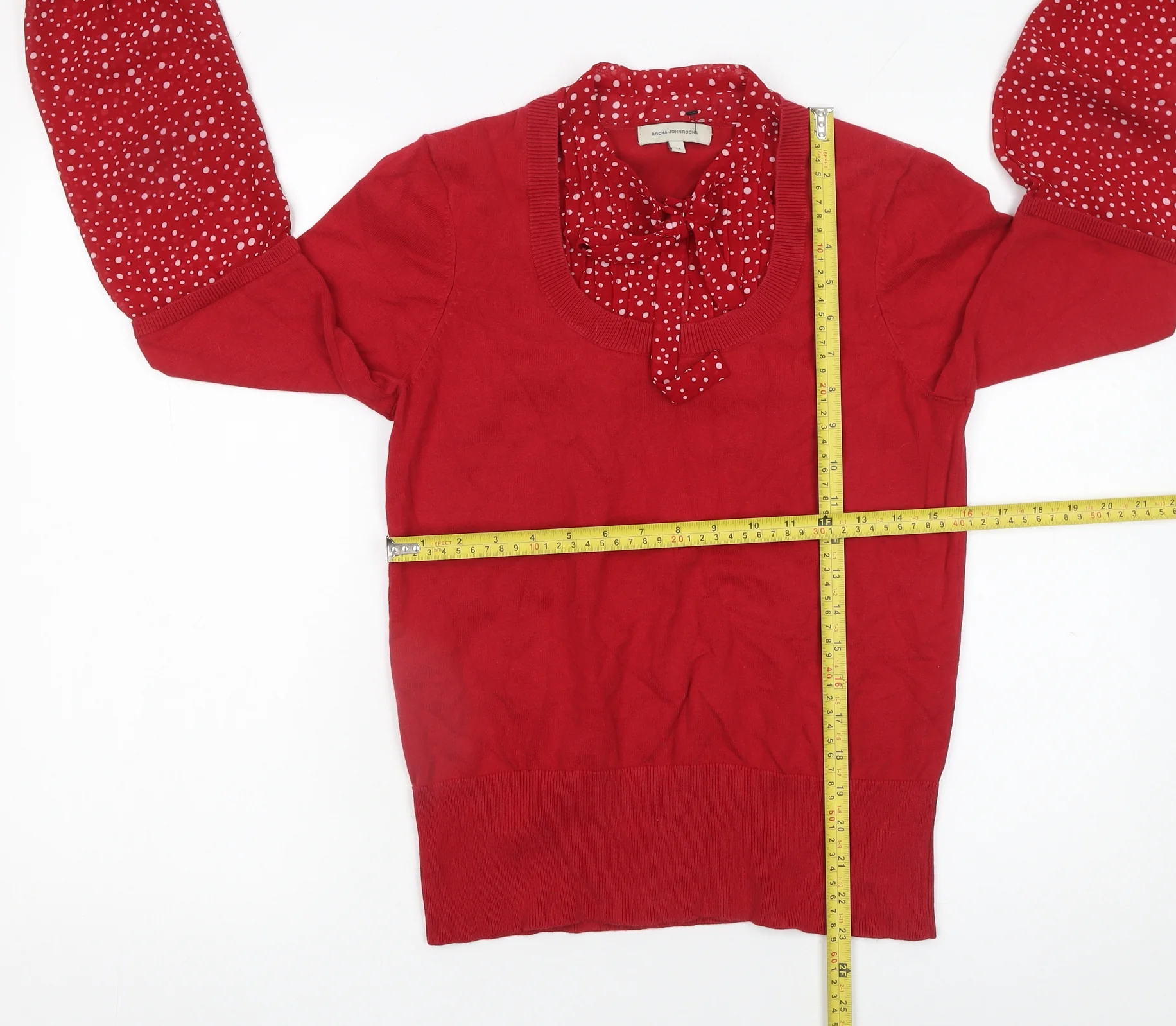 Rocha.John Rocha Womens Red Size 14 Polka Dot Sleeve Jumper - Image 2