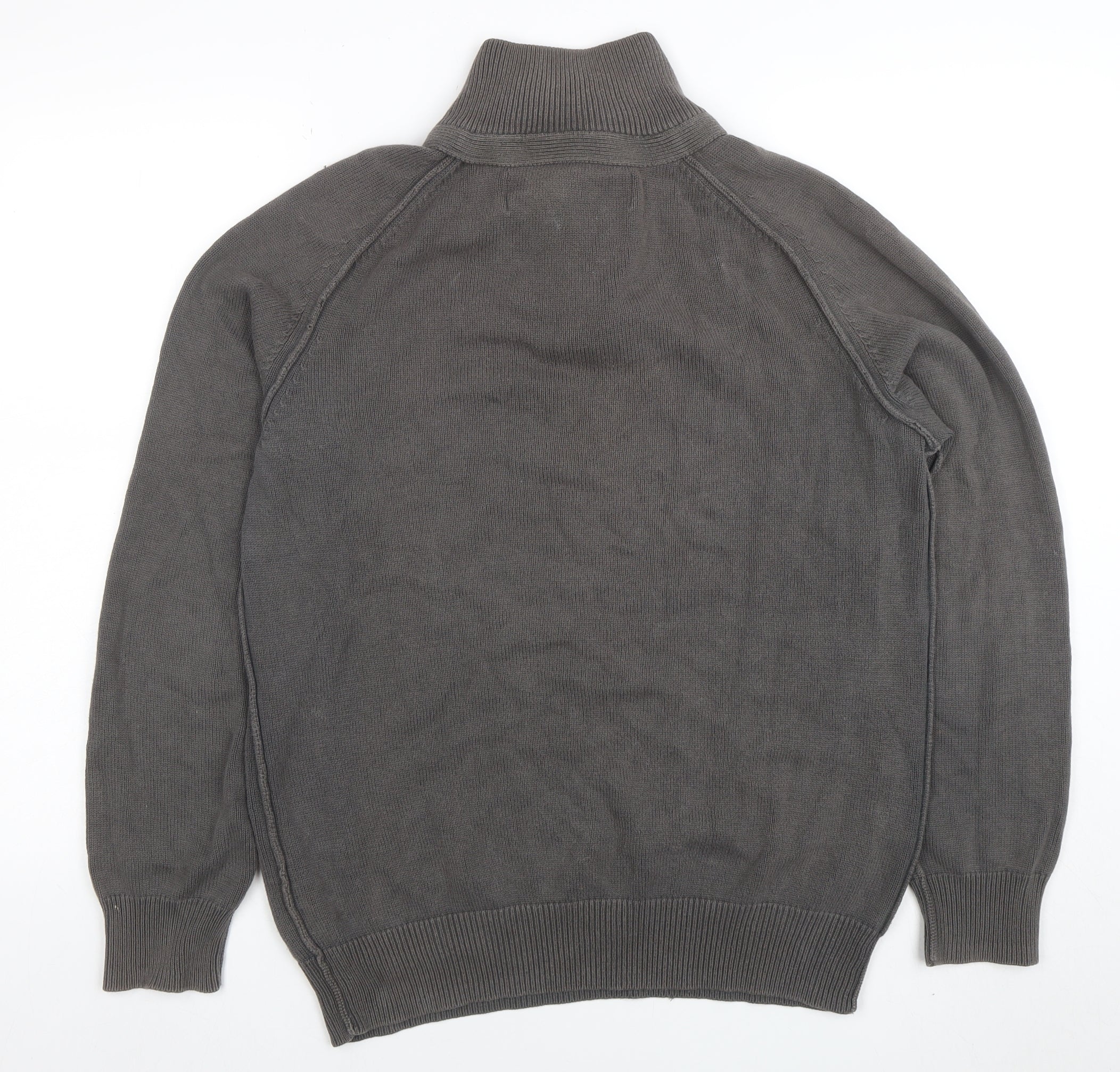 Rochas John Rocha Men’s Grey Cotton 1/4 Zip High Neck Jumper M - Image 3