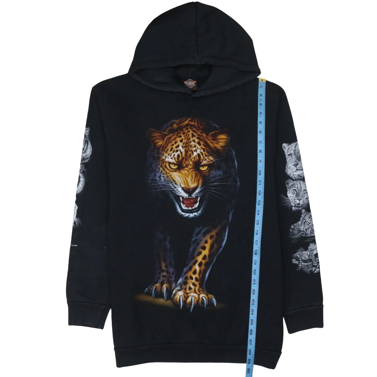 Rock Eagle Mens Black XL Pullover Hoodie Leopard Graphic Fleece - Image 3